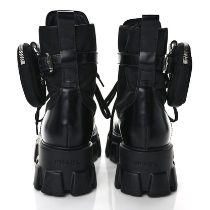 Prada Spazzolato Rois Nylon Metal Triangle Logo Monolith Pouch Pocket 55mm Boots 40 Black 5 of 9