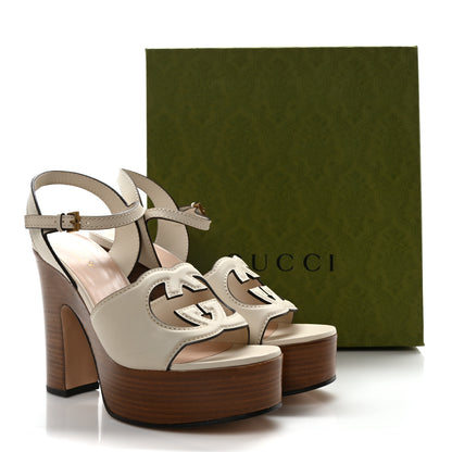 Gucci Cosmos Softy Calfskin Wooden Interlocking G Cut-Out 30/120mm Platform Sandals 39 Mystic White 9 of 9
