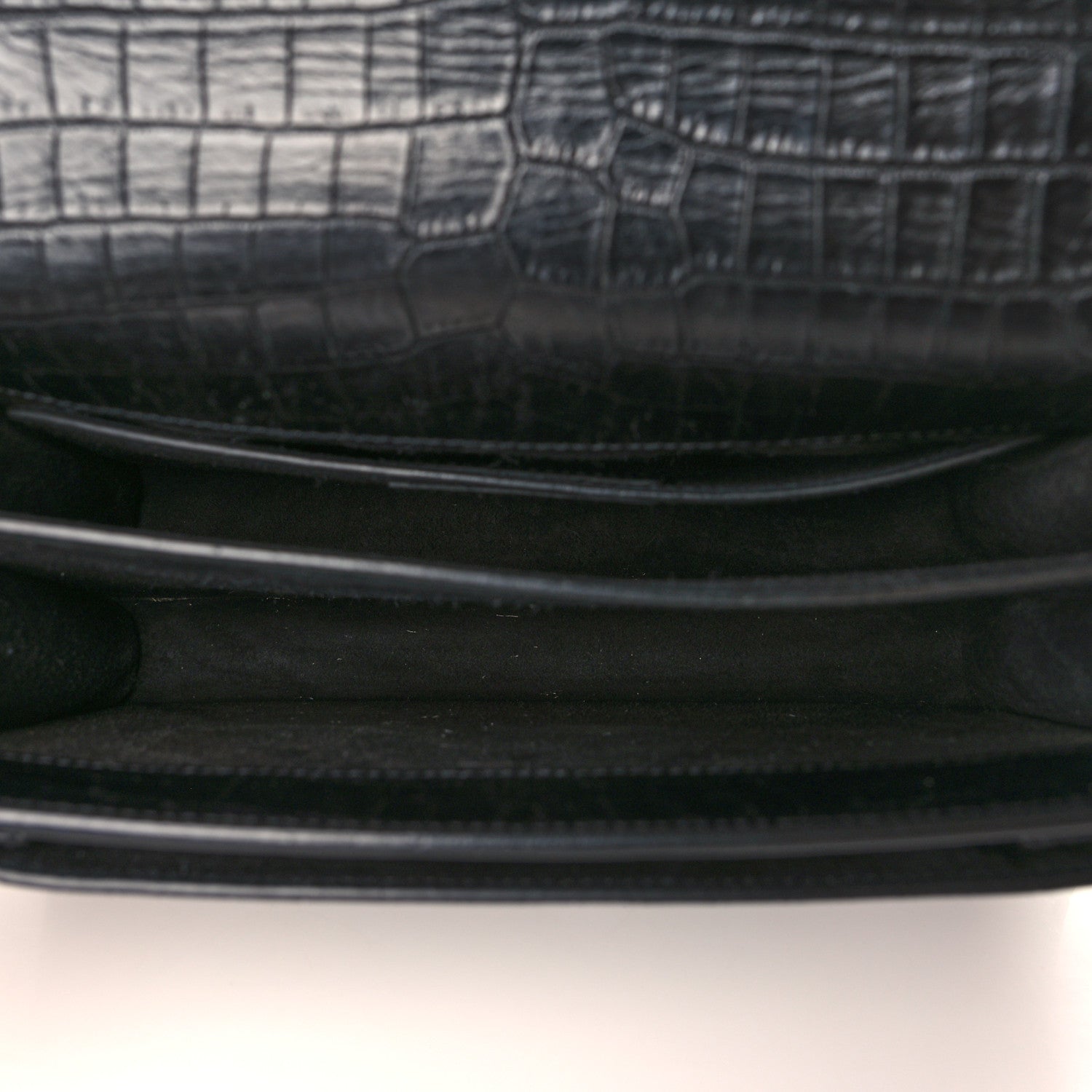 Saint Laurent Calfskin Crocodile Embossed Medium Monogram Sunset Black 5 of 11