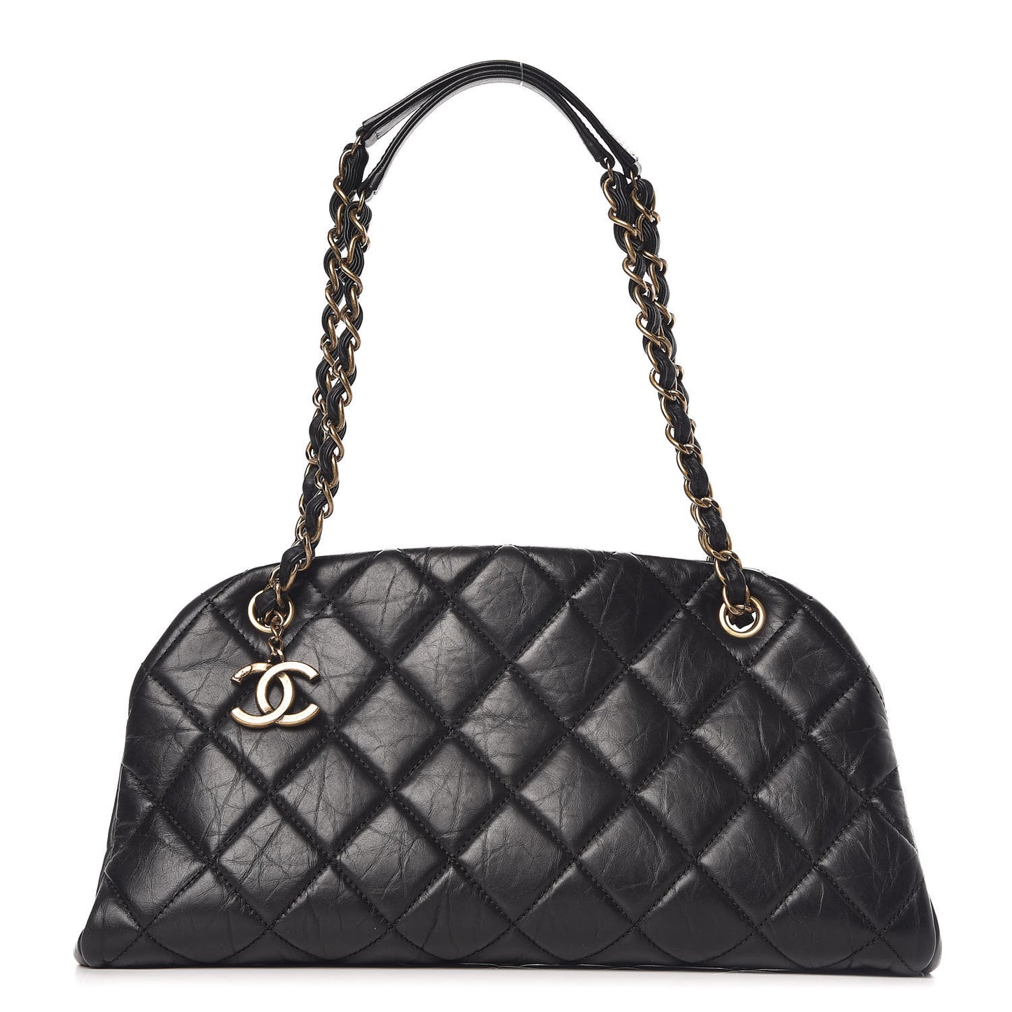 Aged Calfskin Medium Just Mademoiselle Bowling Bag Black