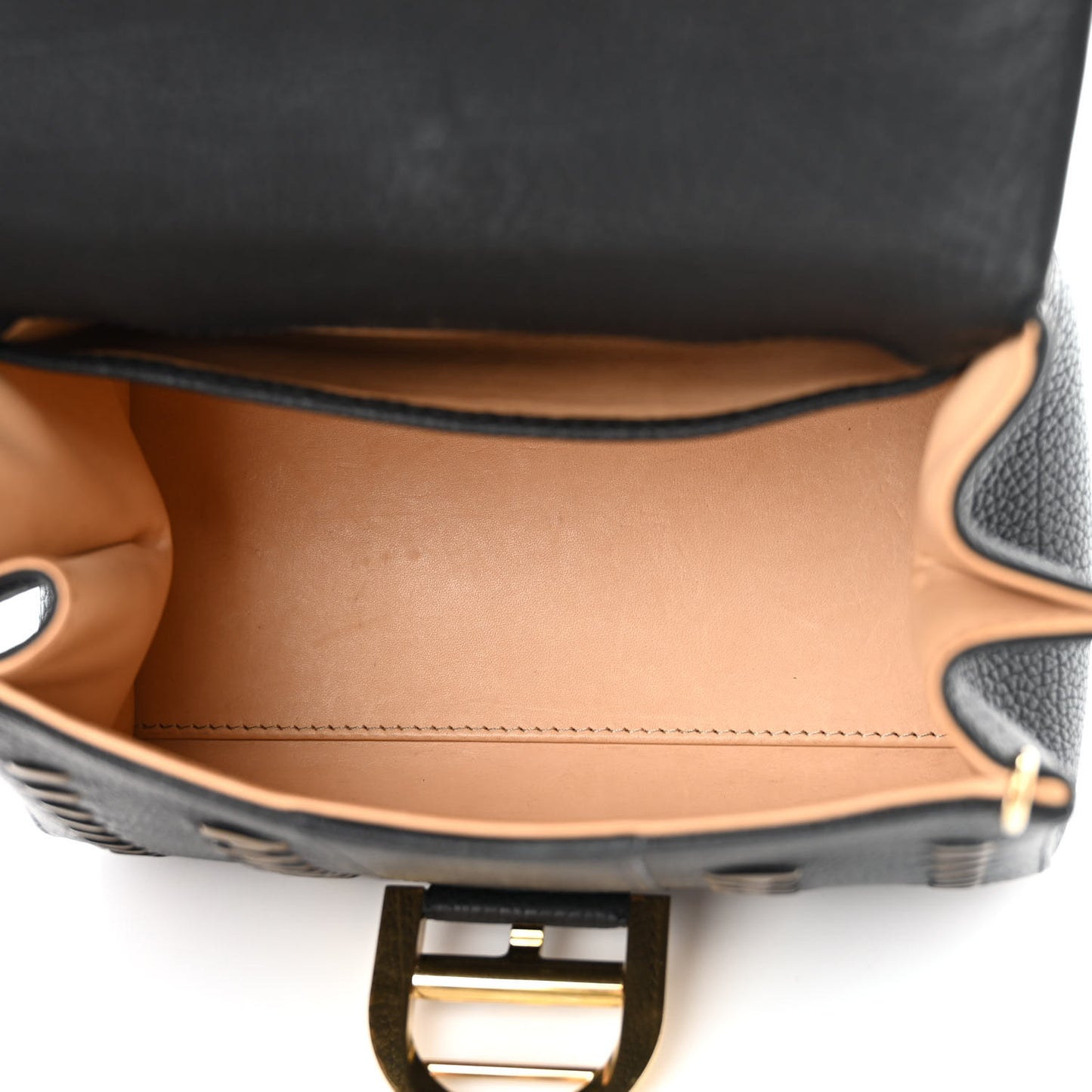 Crispy Calfskin Tribal Stitch Mini Brillant Satchel Black Bronze