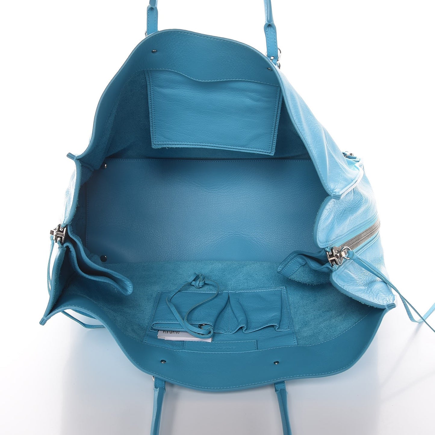 Supple Calfskin Papier A4 Zip Around Tote Bleu Caraibes