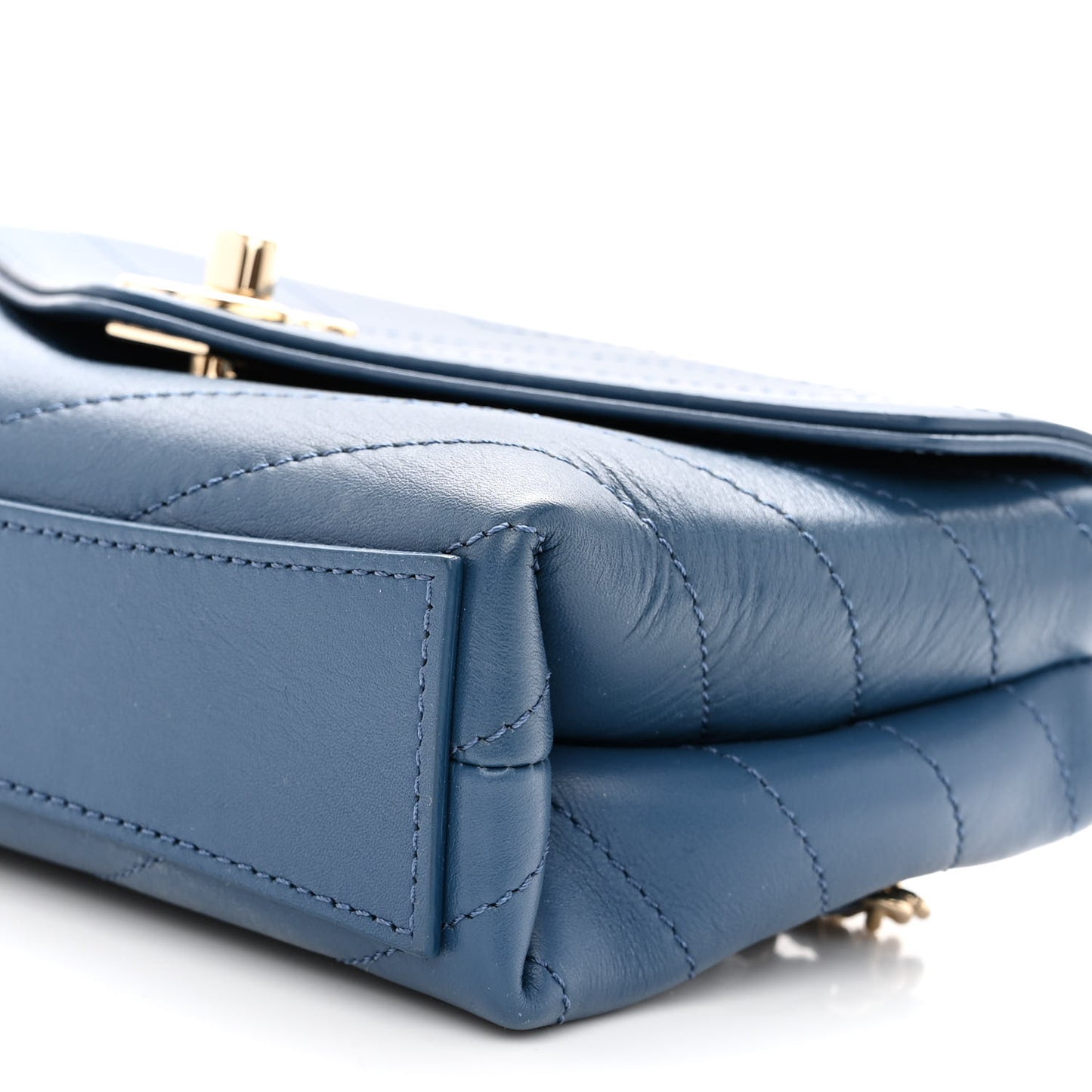 Calfskin Chevron Stitched Coco Waist Bag Blue