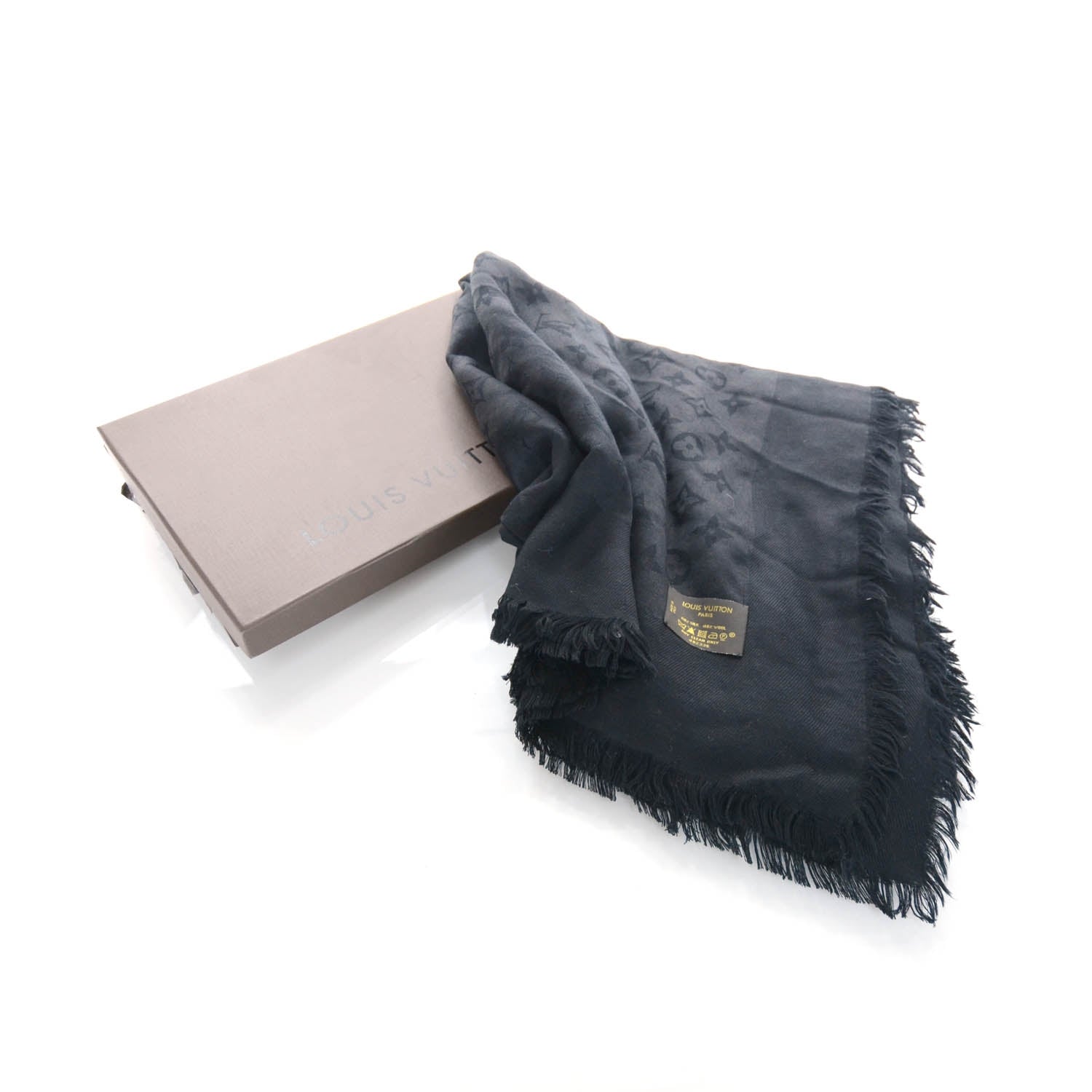 Louis Vuitton Silk Wool Monogram Shawl Black 4 of 4
