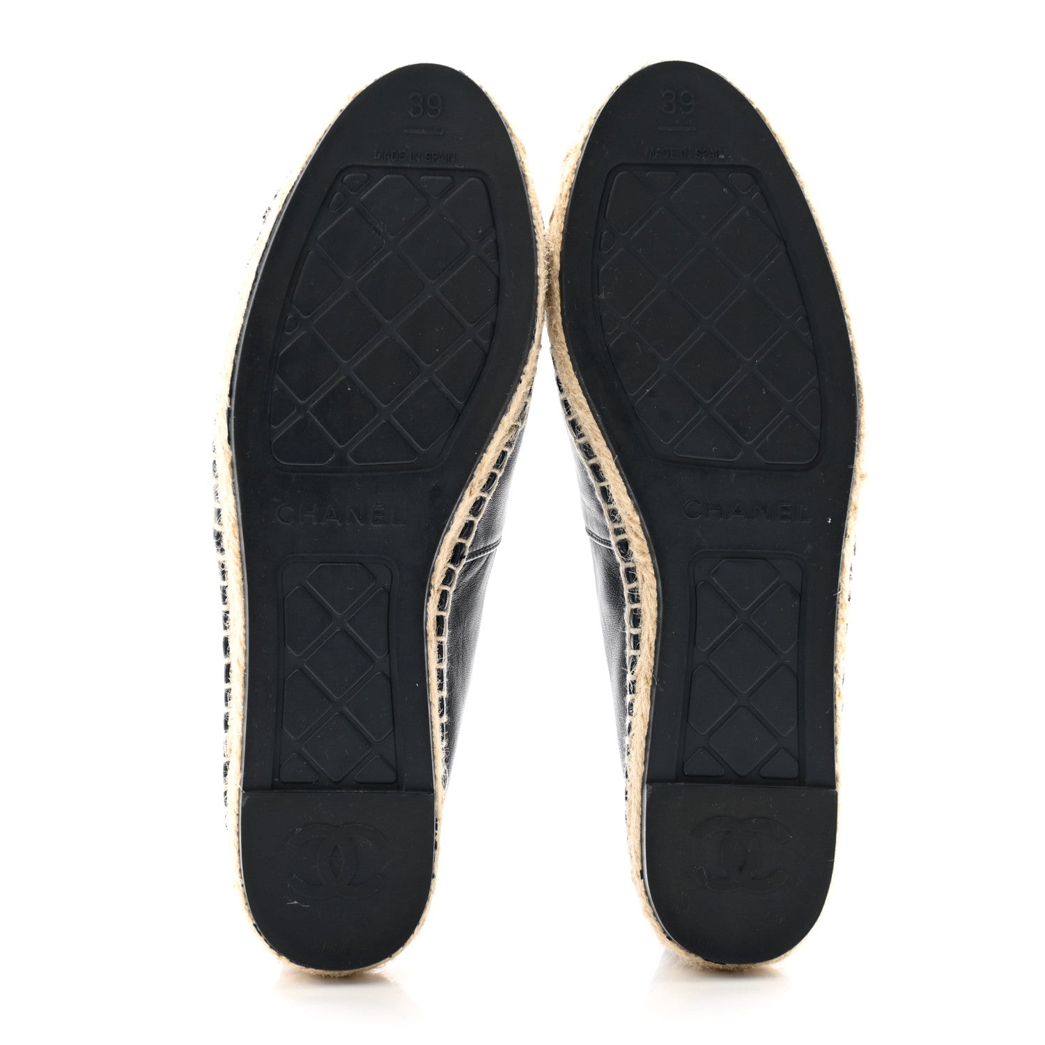 Chanel Lambskin Shiny Calfskin CC Espadrilles 39 Navy Blue Beige Black 5 of 9