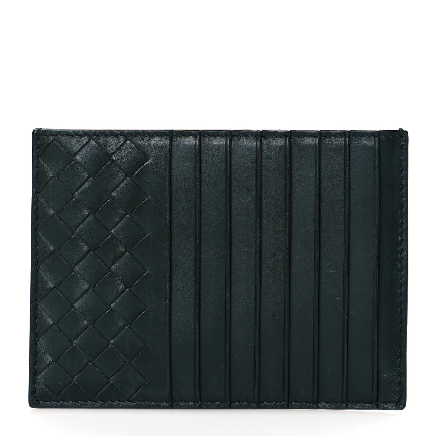 Nappa Intrecciato Zip Card Holder Bottle Green