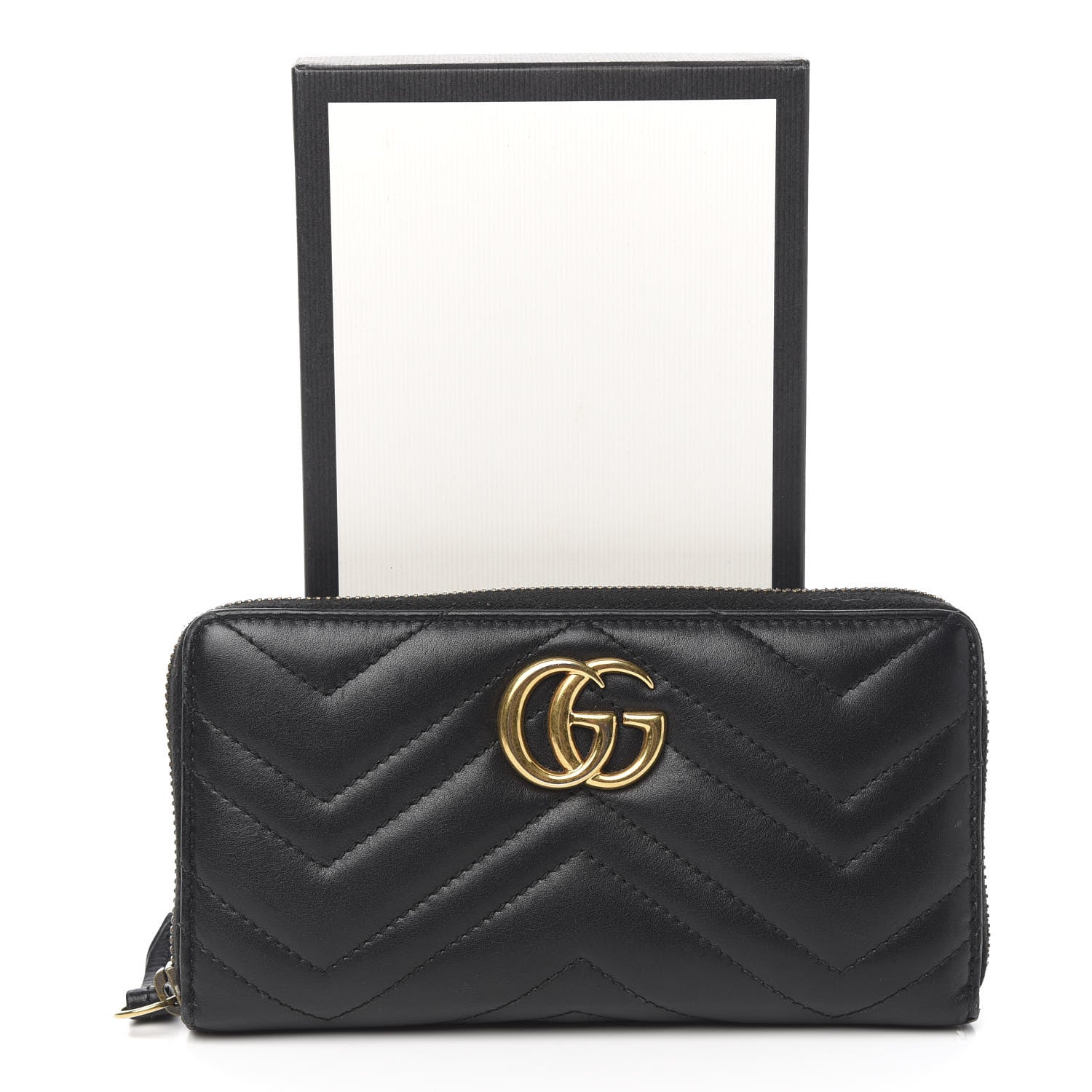Gucci Calfskin Matelasse GG Marmont Zip Around Wallet Black 7 of 7