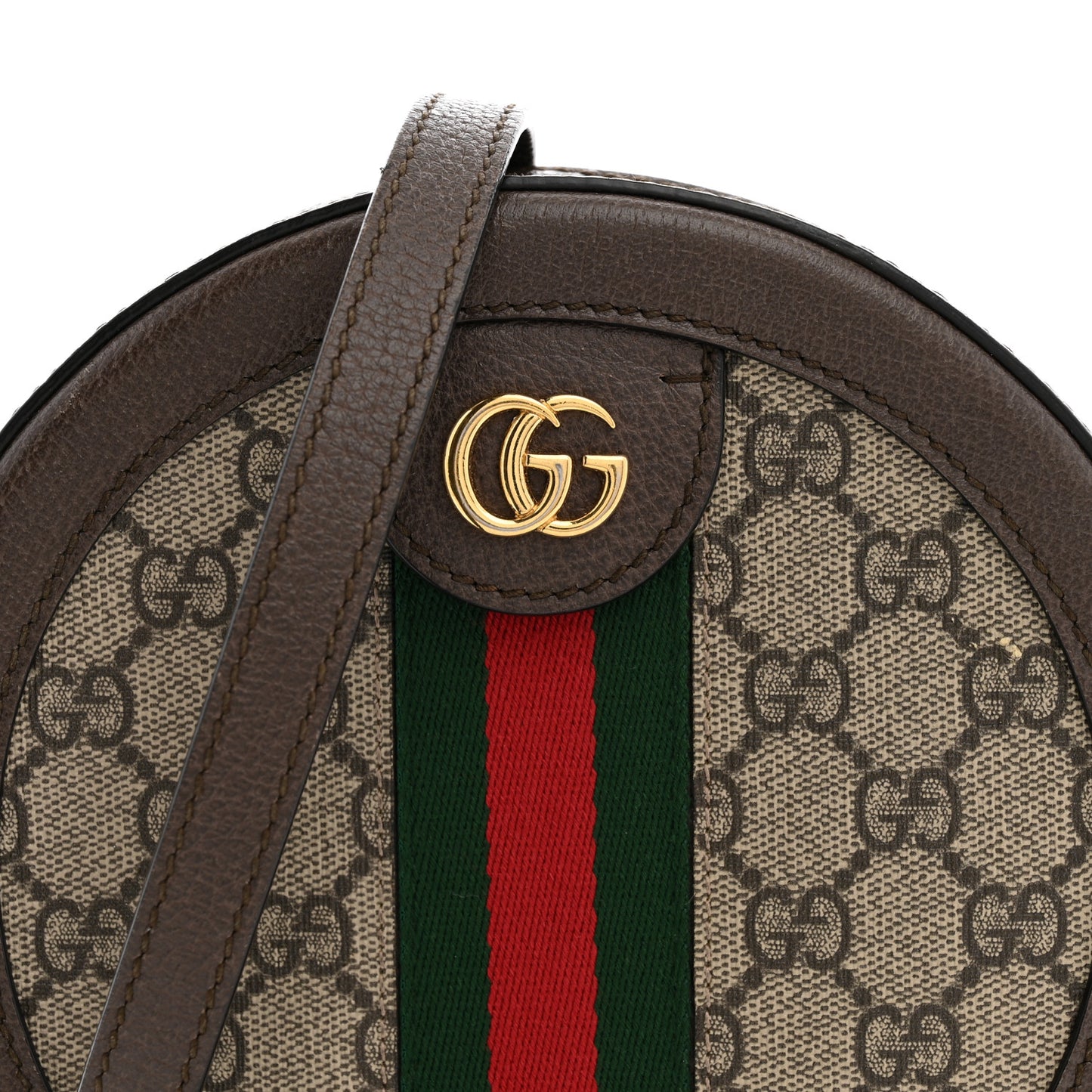 GG Supreme Monogram Web Mini Ophidia Round Shoulder Bag Brown