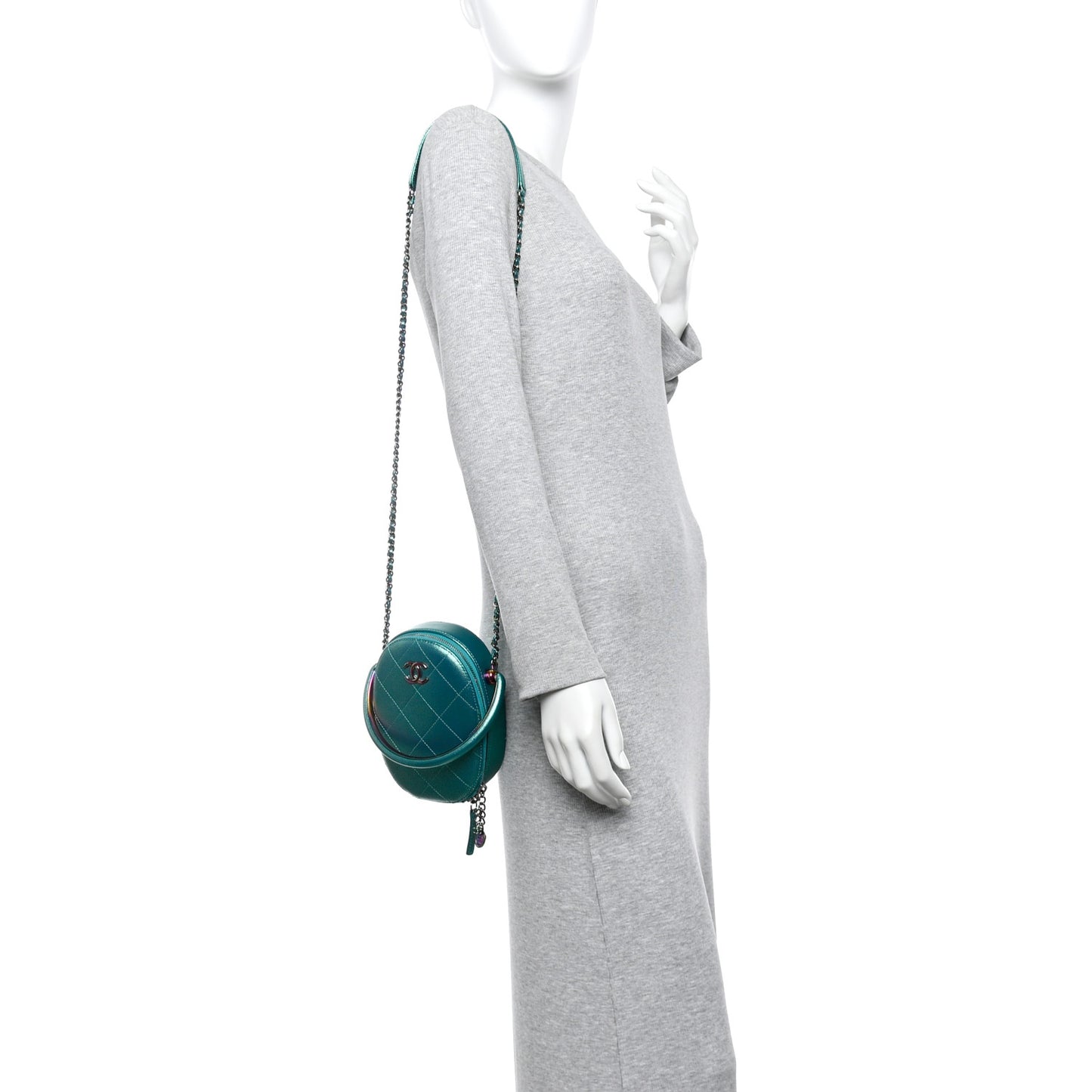 Metallic Caviar Quilted Camera Case Blue