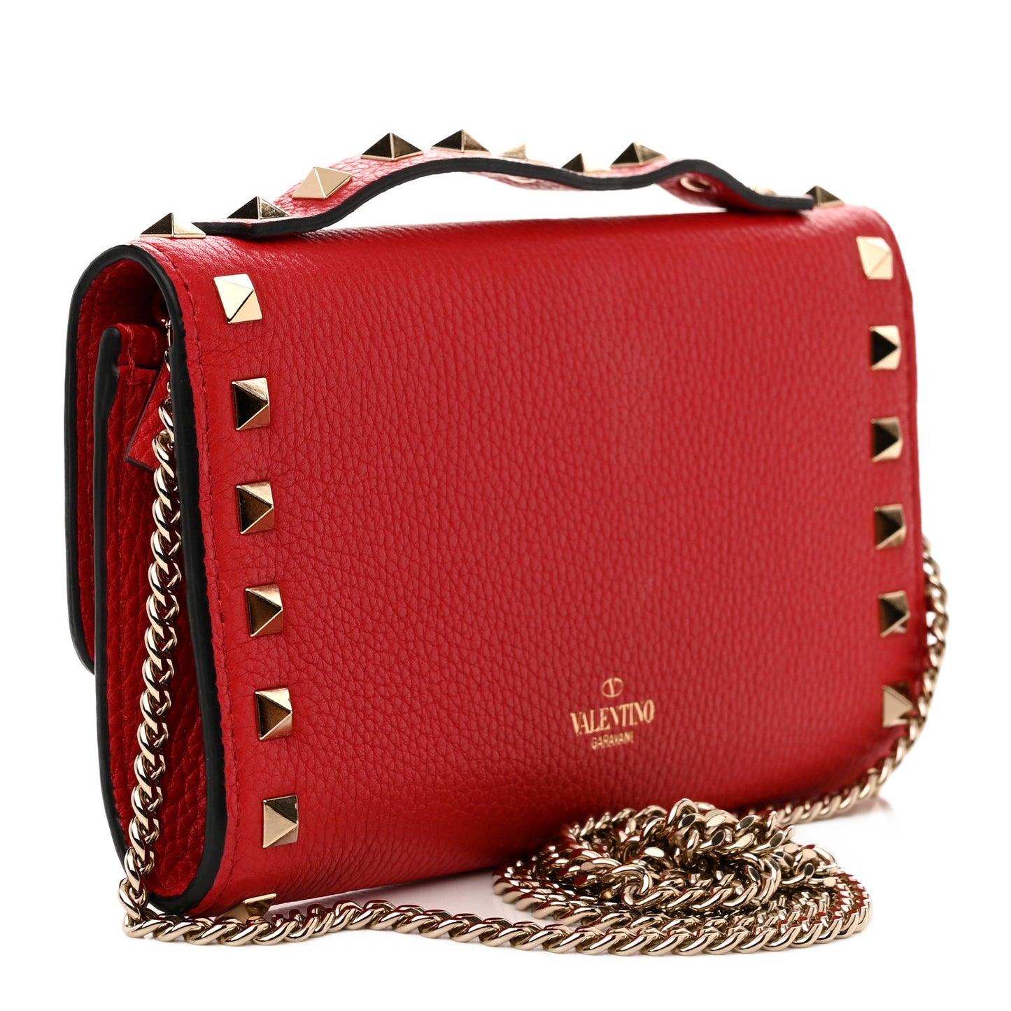 Pebbled Calfskin Rockstud Flip Lock Wallet On Chain Rouge Pur