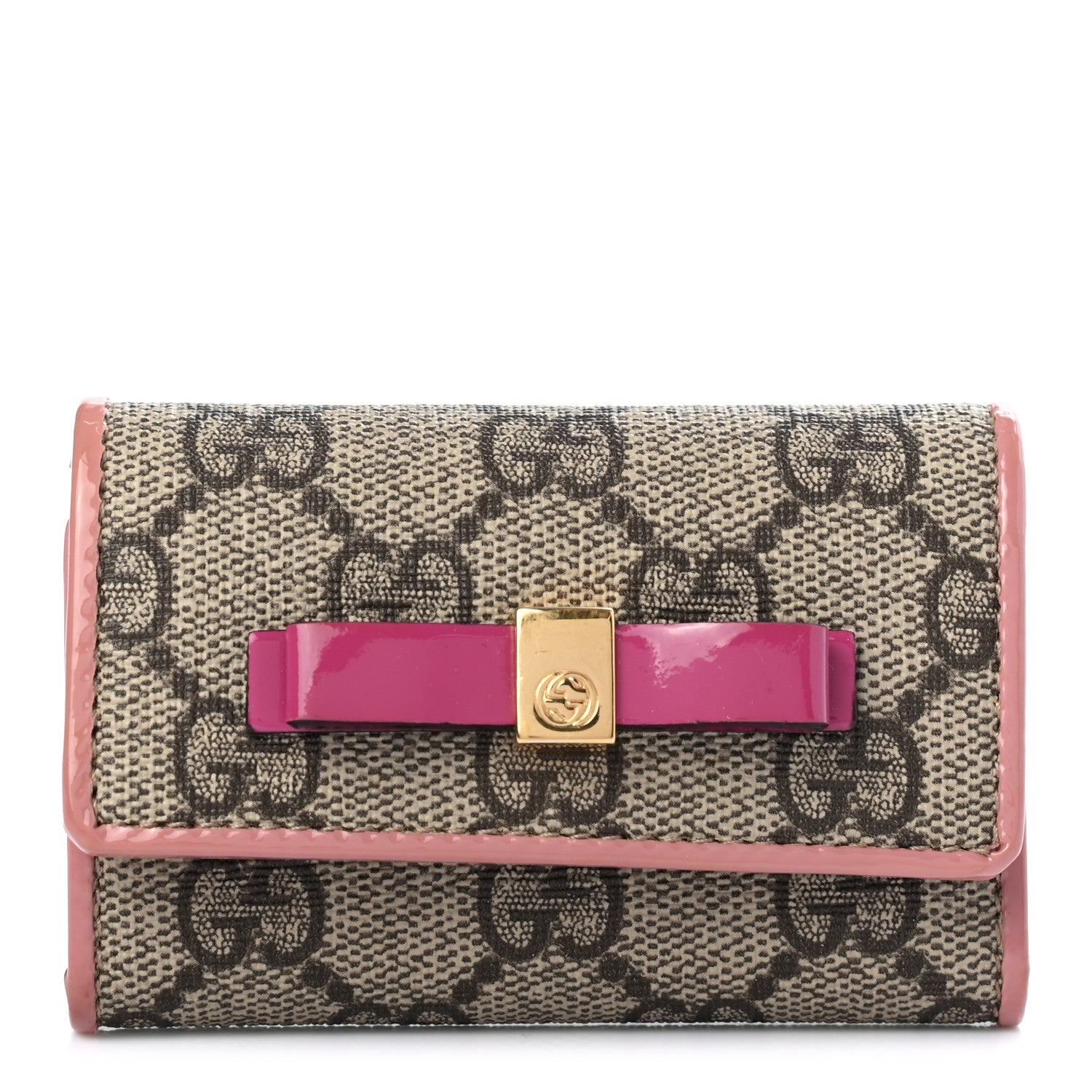Gucci GG Supreme Monogram Bow 6 Key Holder Case Beige Carmine Rose New Rosette 1 of 8