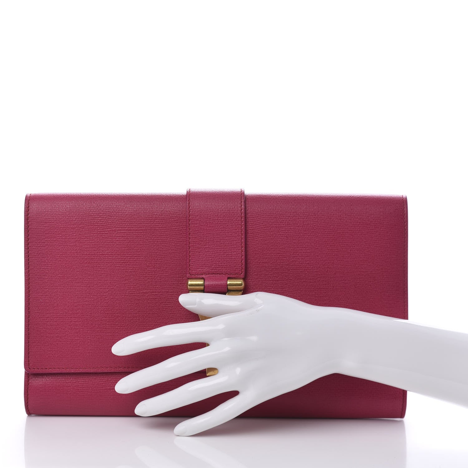 Saint Laurent Textured Calfskin Y Ligne Clutch Fuchsia 2 of 9