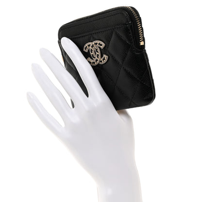 Chanel Caviar Quilted Crystal Zip Card Holder Wallet Black 2 of 7