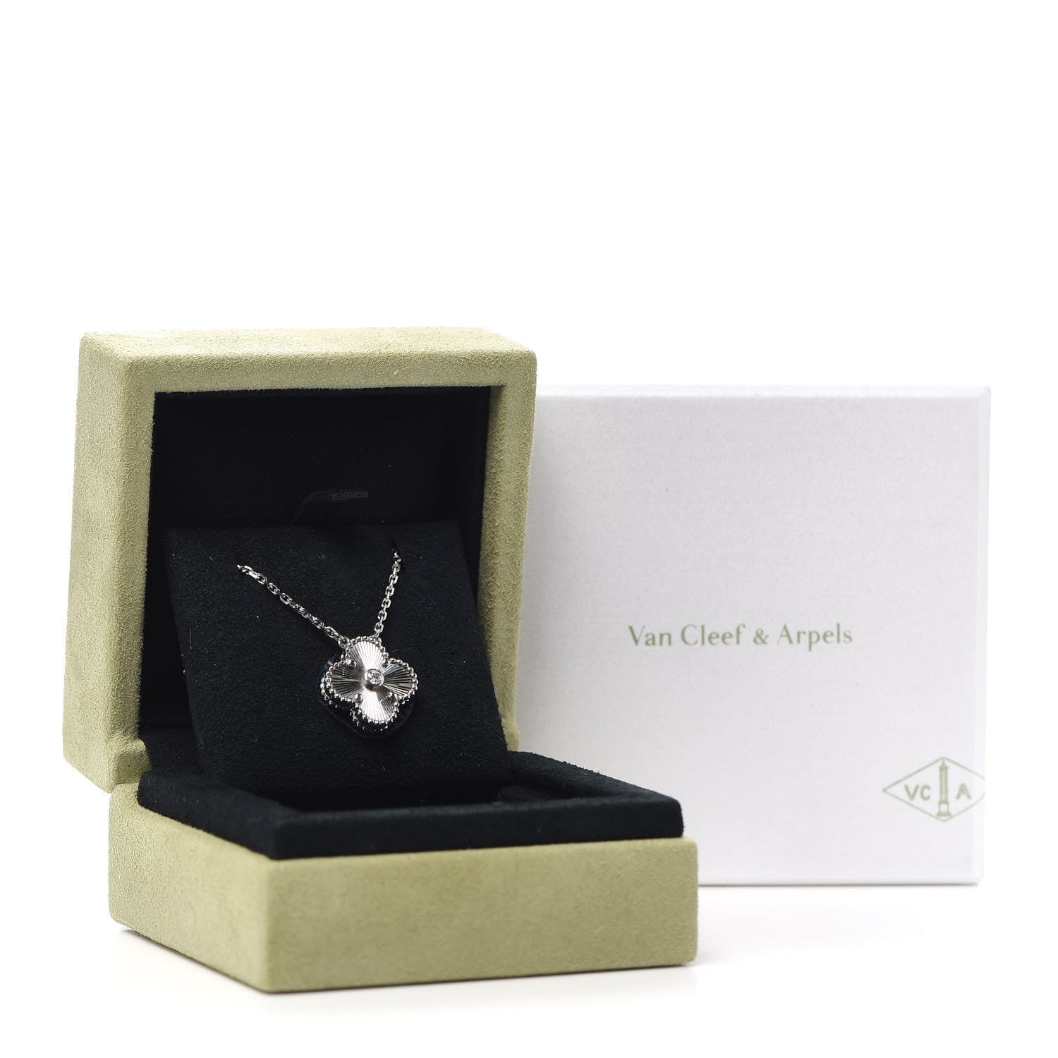 Van Cleef & Arpels 18K White Gold Diamond Guilloche Vintage Alhambra Pendant Necklace 8 of 8