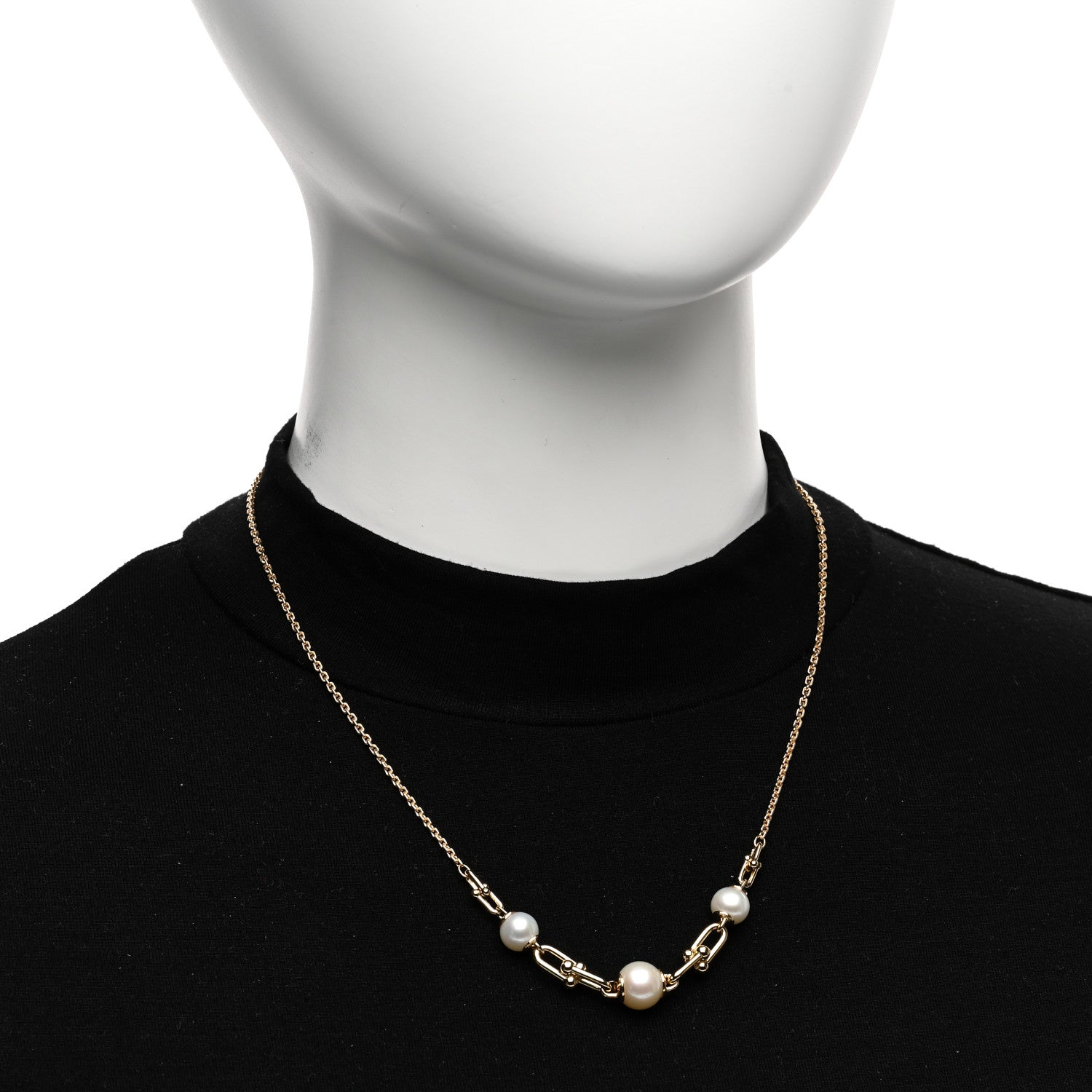 Tiffany 18K Yellow Gold Pearl HardWear Link Pendant Necklace 2 of 5