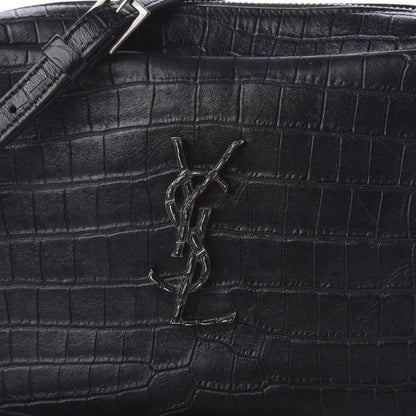 Saint Laurent Calfskin Crocodile Embossed Monogram Lou Camera Bag Black 9 of 9