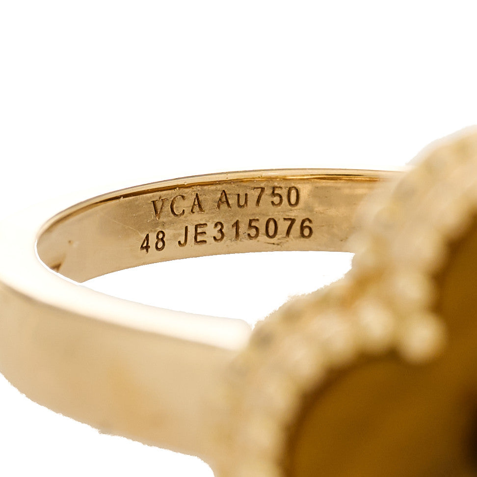 18K Yellow Gold Diamond Tigers Eye Vintage Alhambra Ring 48 4.5