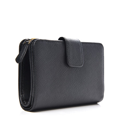Prada Saffiano Metal Compact Wallet Black 2 of 7