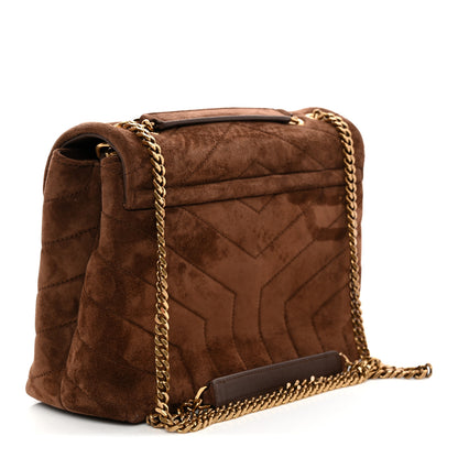 Saint Laurent Suede Calfskin Y Quilted Monogram Small Loulou Chain Satchel Bark Brown 3 of 10