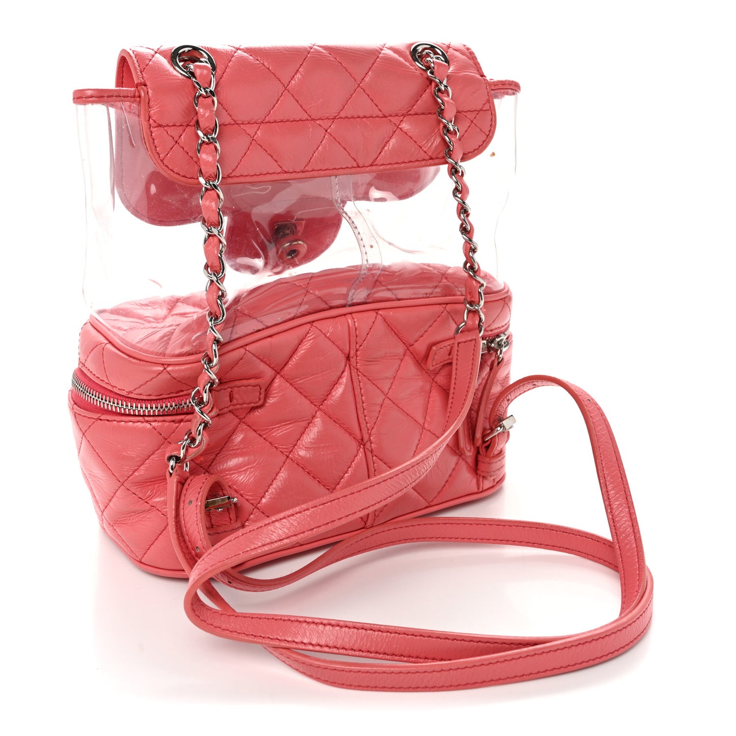 Crumpled Calfskin PVC Quilted Backpack Pink