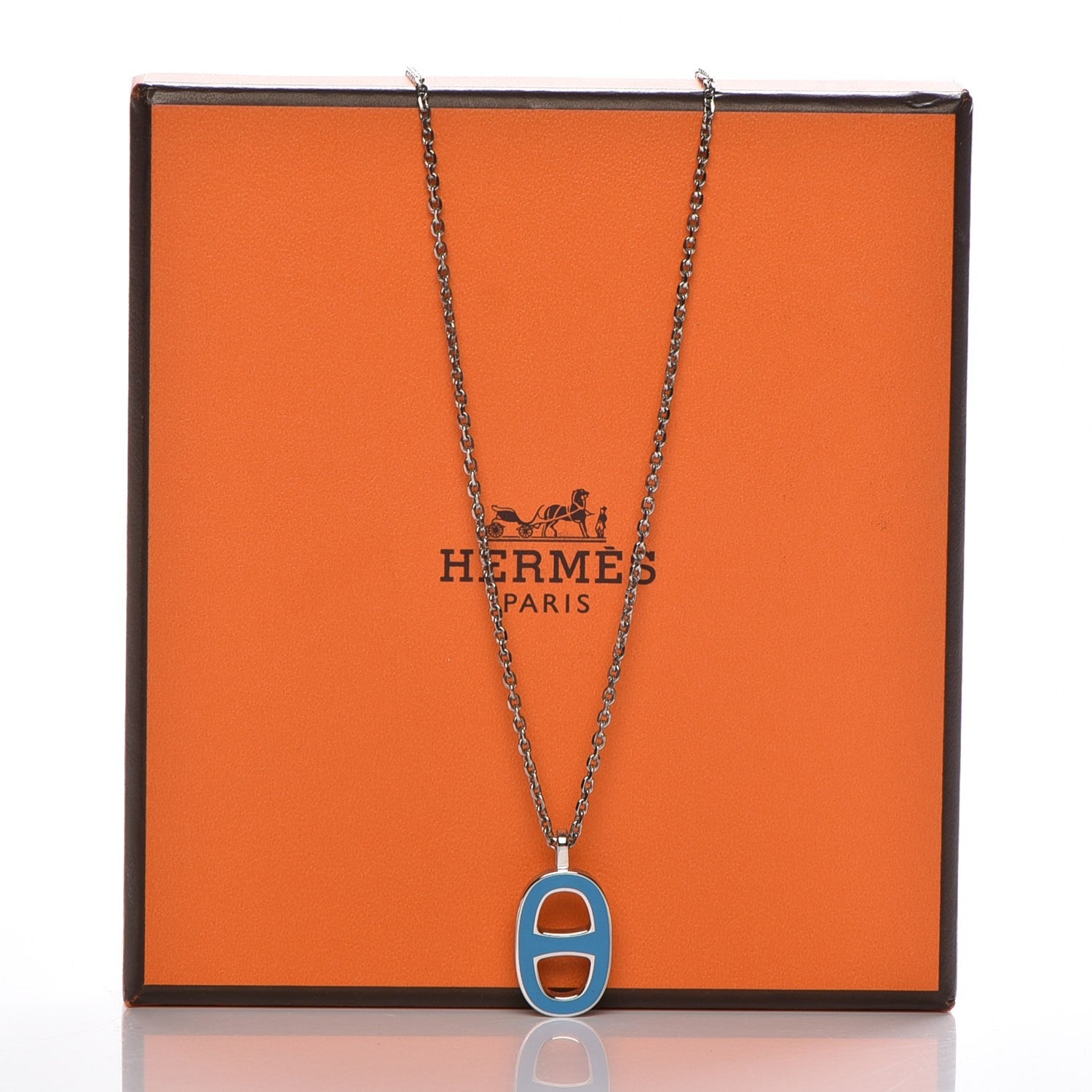 Hermes Lacquered Iliade Pendant Necklace Bleu Paradis 7 of 7