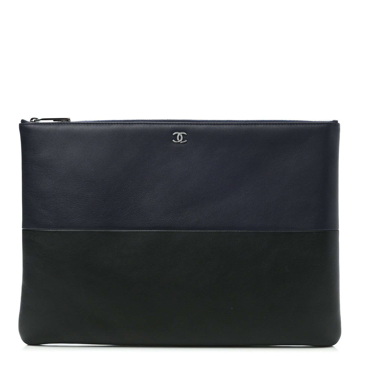 Chanel Calfskin Large Bicolor Cosmetic Case Black Navy 1 of 7