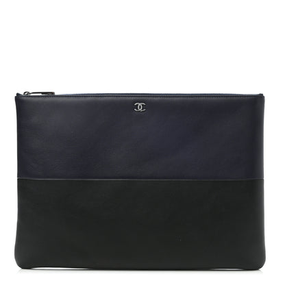 Chanel Calfskin Large Bicolor Cosmetic Case Black Navy 1 of 7