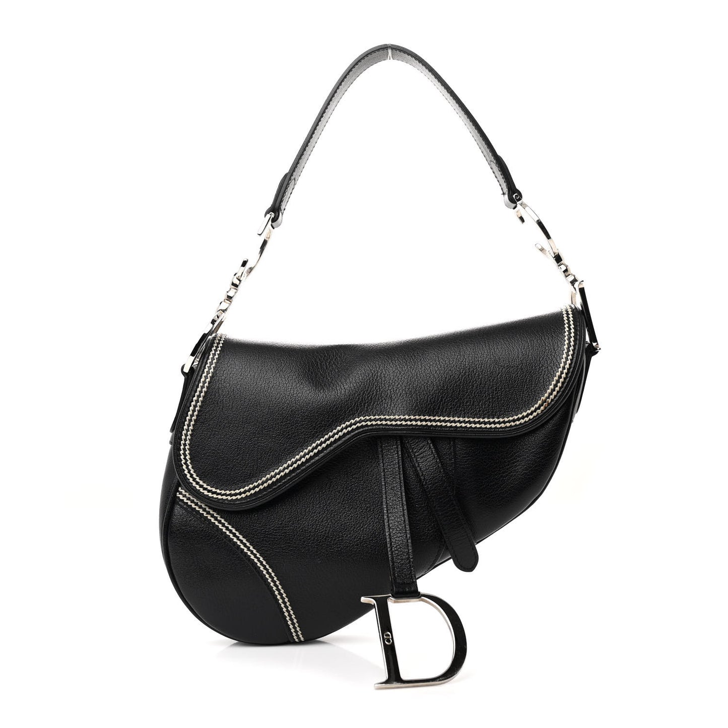Shiny Goatskin Saddle Bag Black