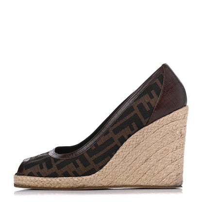 Fendi Zucca Raffia Zeppa Wedge Sandals 39.5 Tobacco 1 of 21