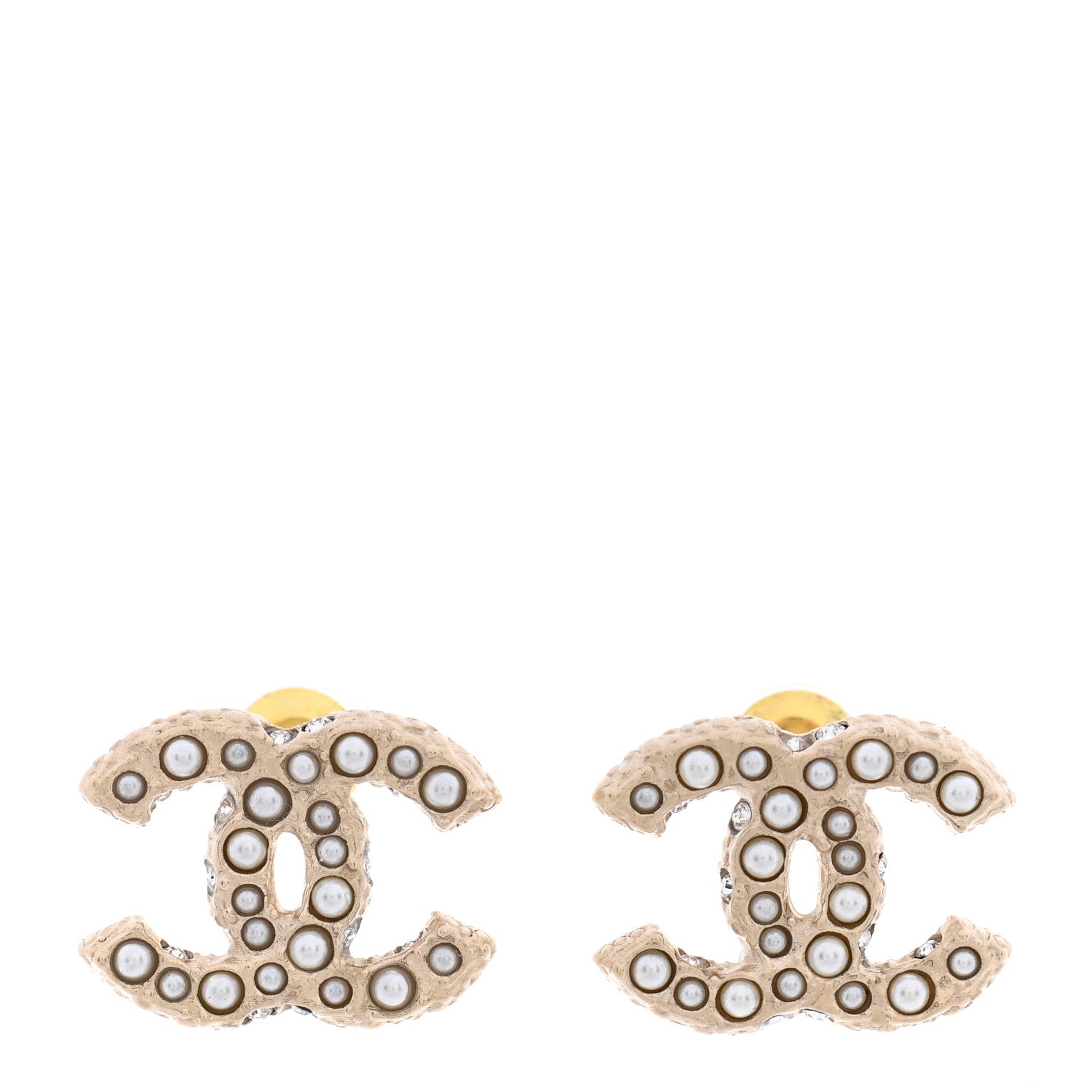Chanel Pearl Crystal CC Earrings Light Gold 1 of 5
