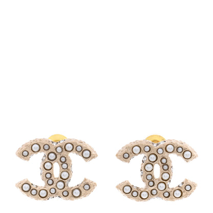 Chanel Pearl Crystal CC Earrings Light Gold 1 of 5