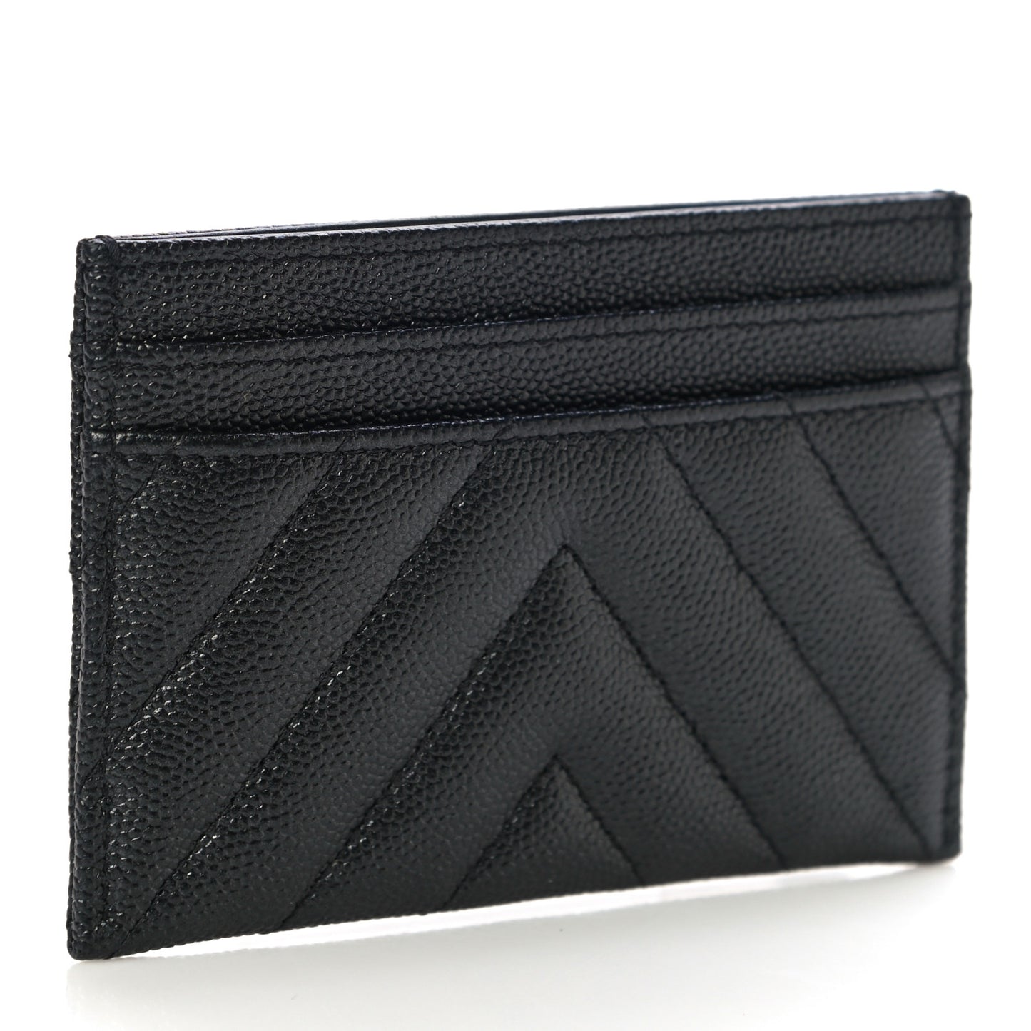 Caviar Chevron Quilted Vintage Mademoiselle Card Holder Black