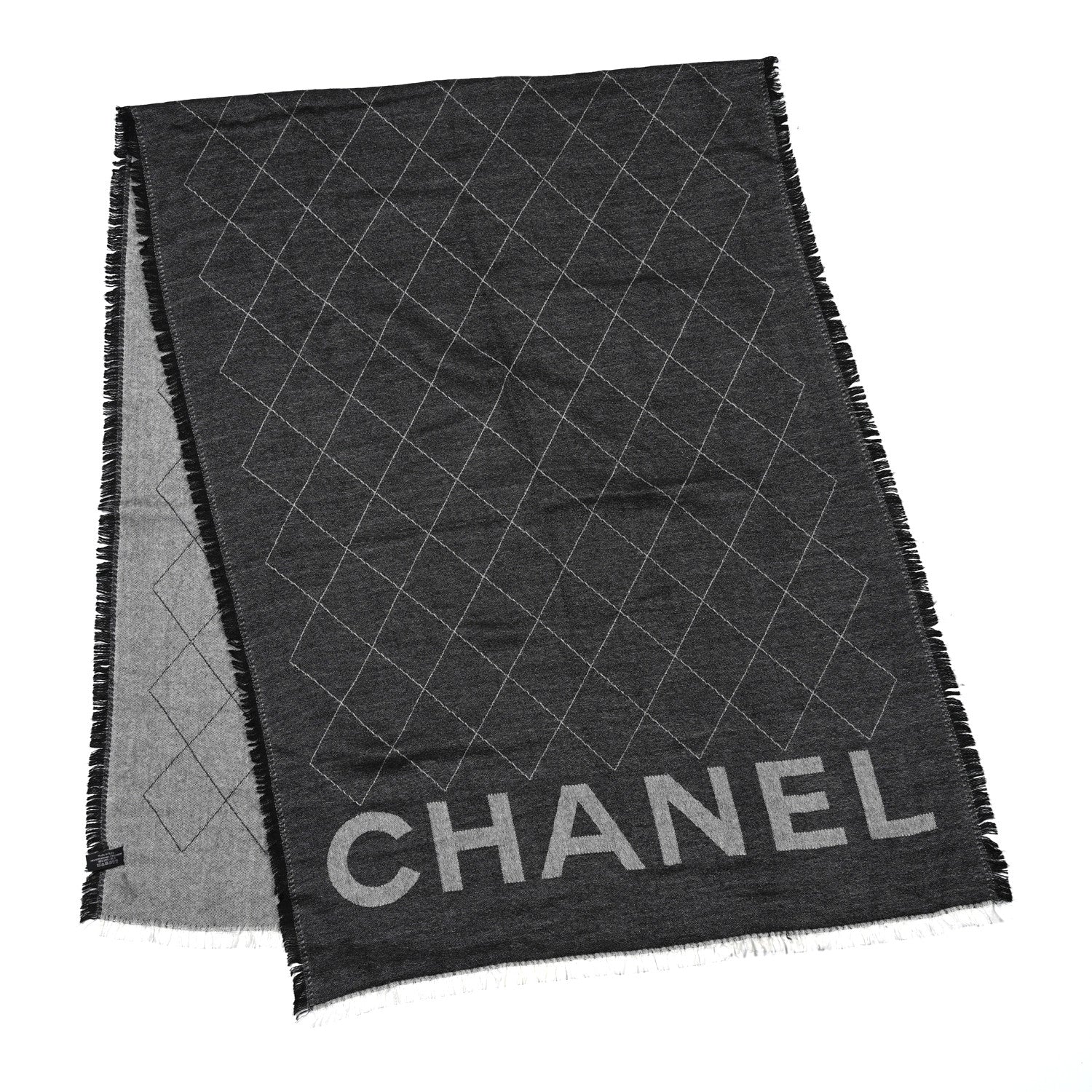 Chanel Cashmere Silk Quilted CC Logo Stole Black 2 of 4