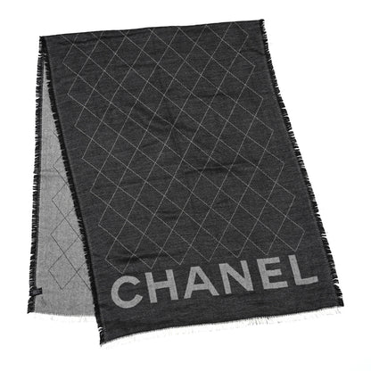 Chanel Cashmere Silk Quilted CC Logo Stole Black 2 of 4