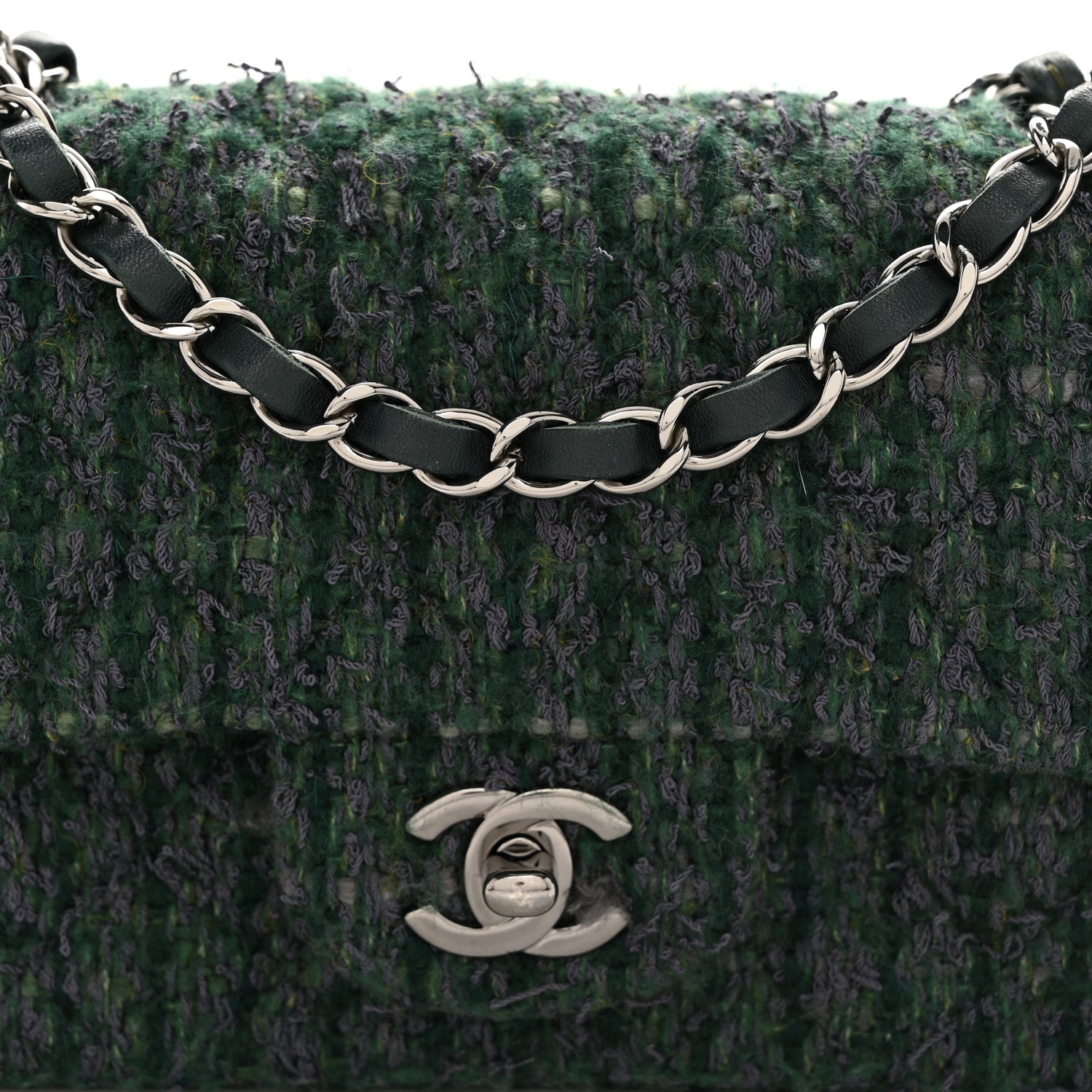 Chanel Wool Tweed Quilted Mini Rectangular Flap Green 8 of 10