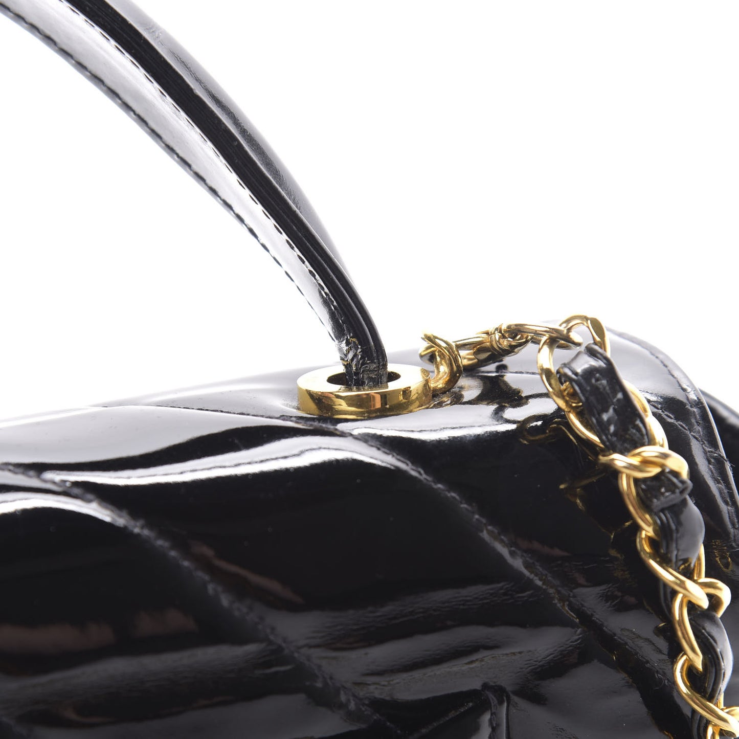 Patent Chevron Top Handle Flap Black