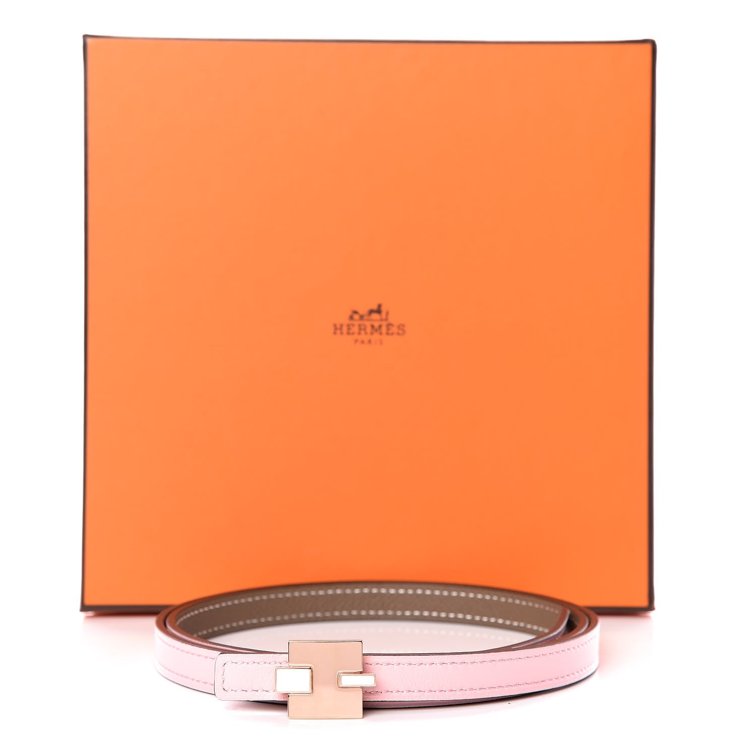Hermes Swift Epsom 13mm Eileen Reversible Belt 85 Rose Sakura Etoupe 7 of 7
