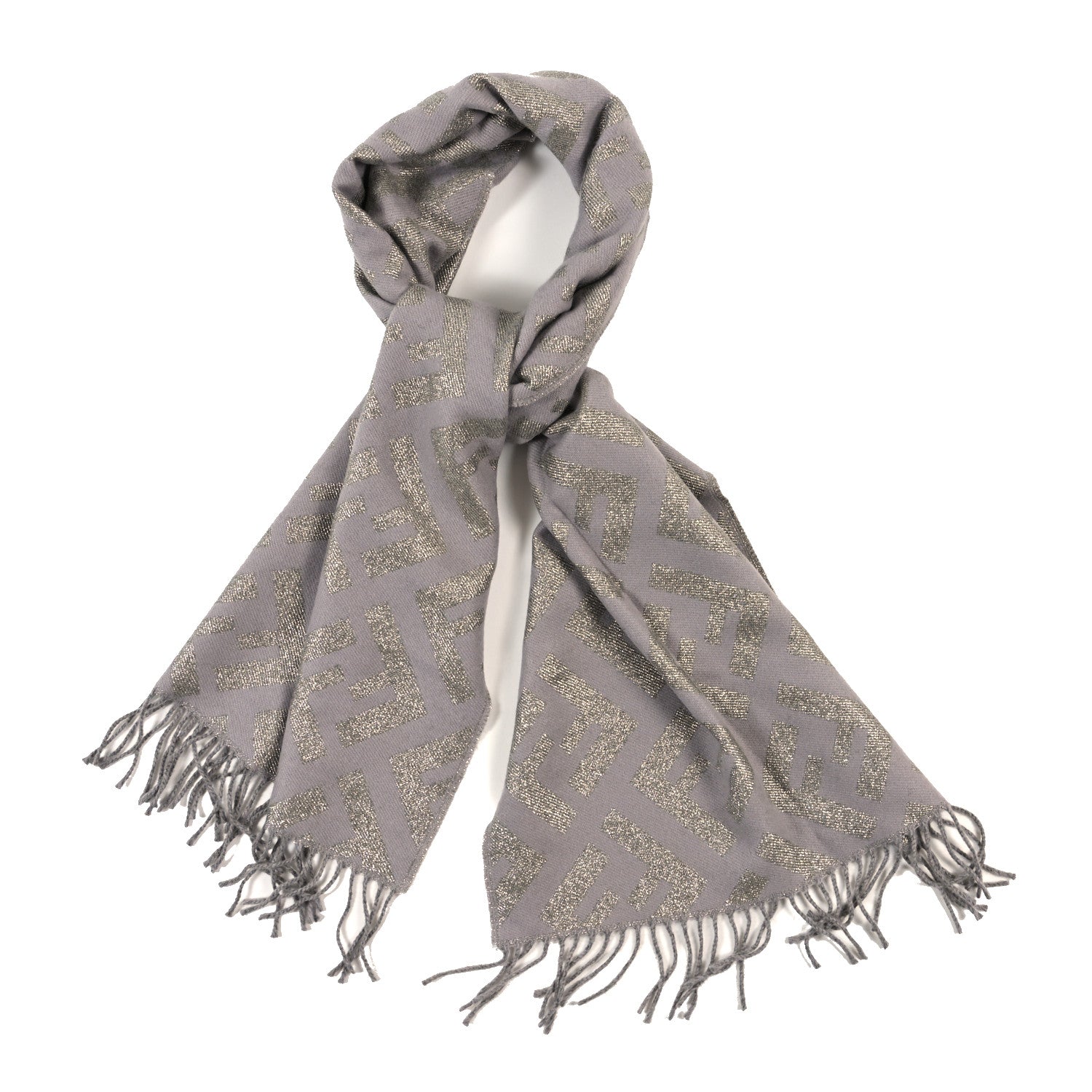 Fendi Cashmere Lurex FF Scarf Tortora 1 of 3