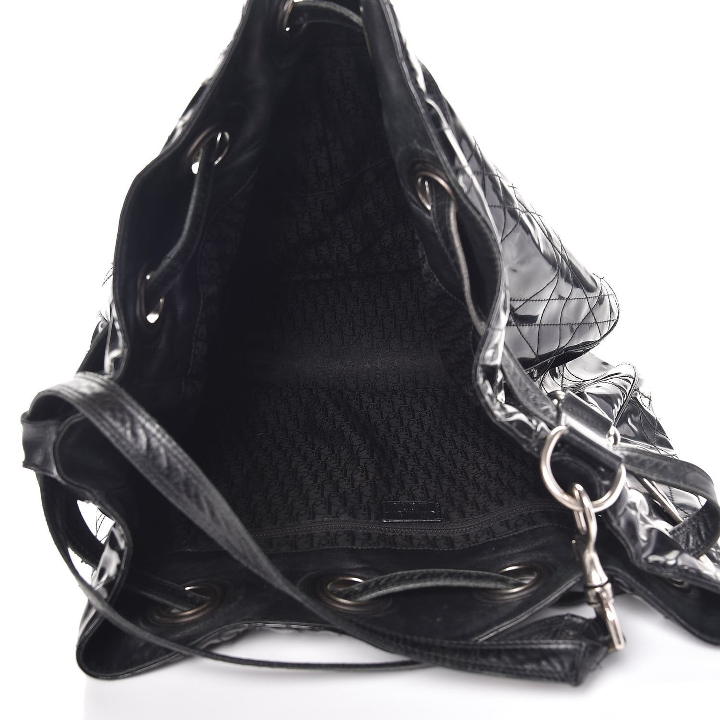 Vinyl Cannage Drawstring Tote Black