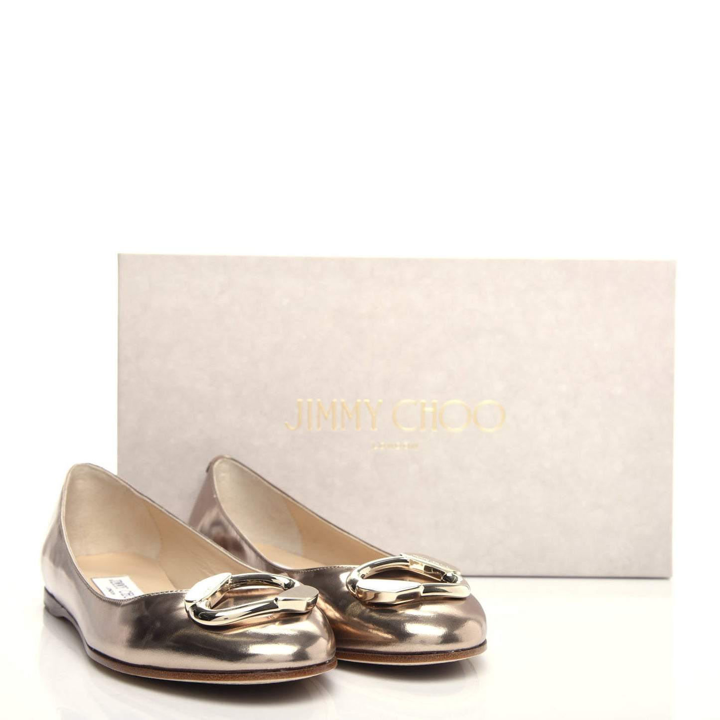 Metallic Mirror Calfskin Garmeen Flats 38 Nude