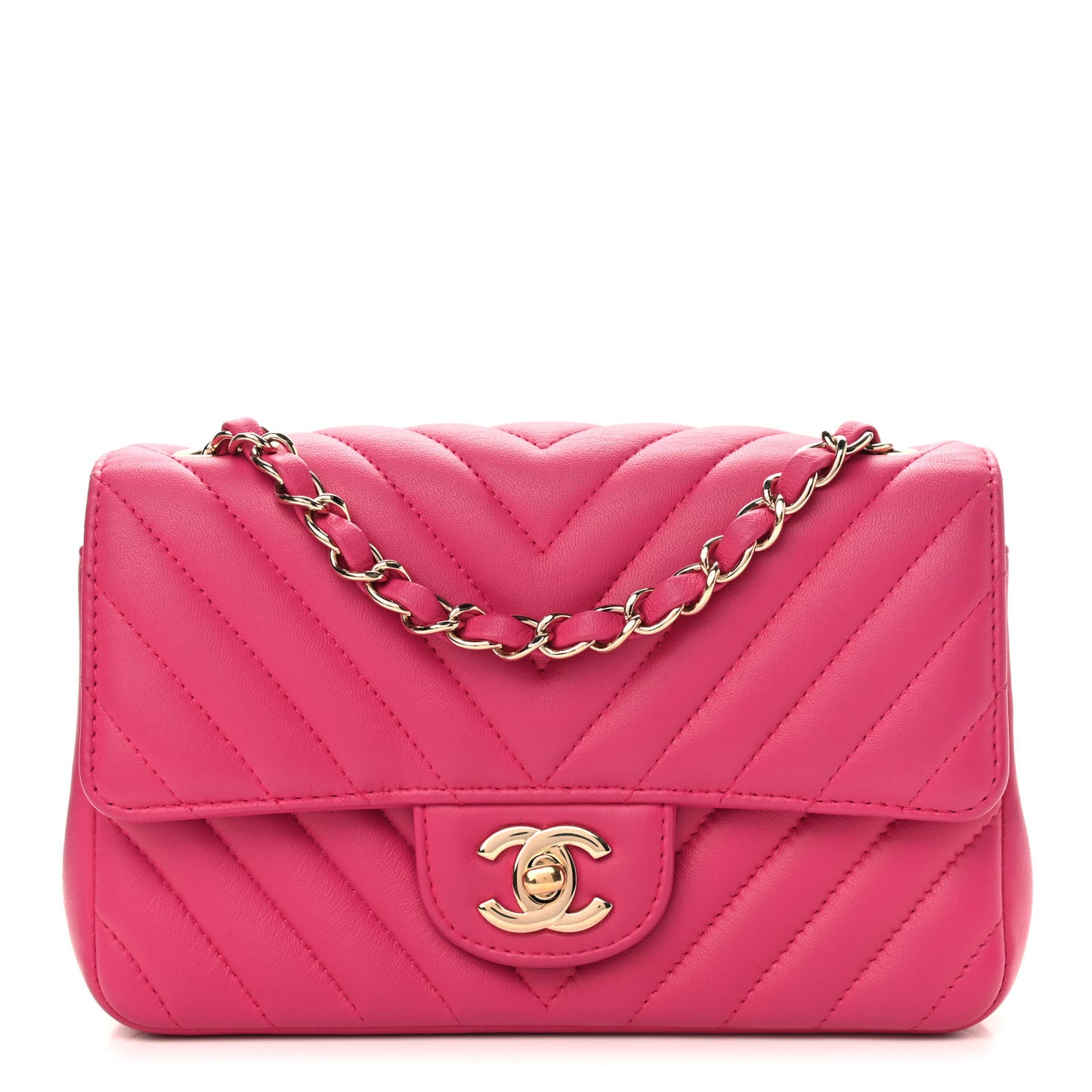 Lambskin Chevron Quilted Small Single Flap Pink