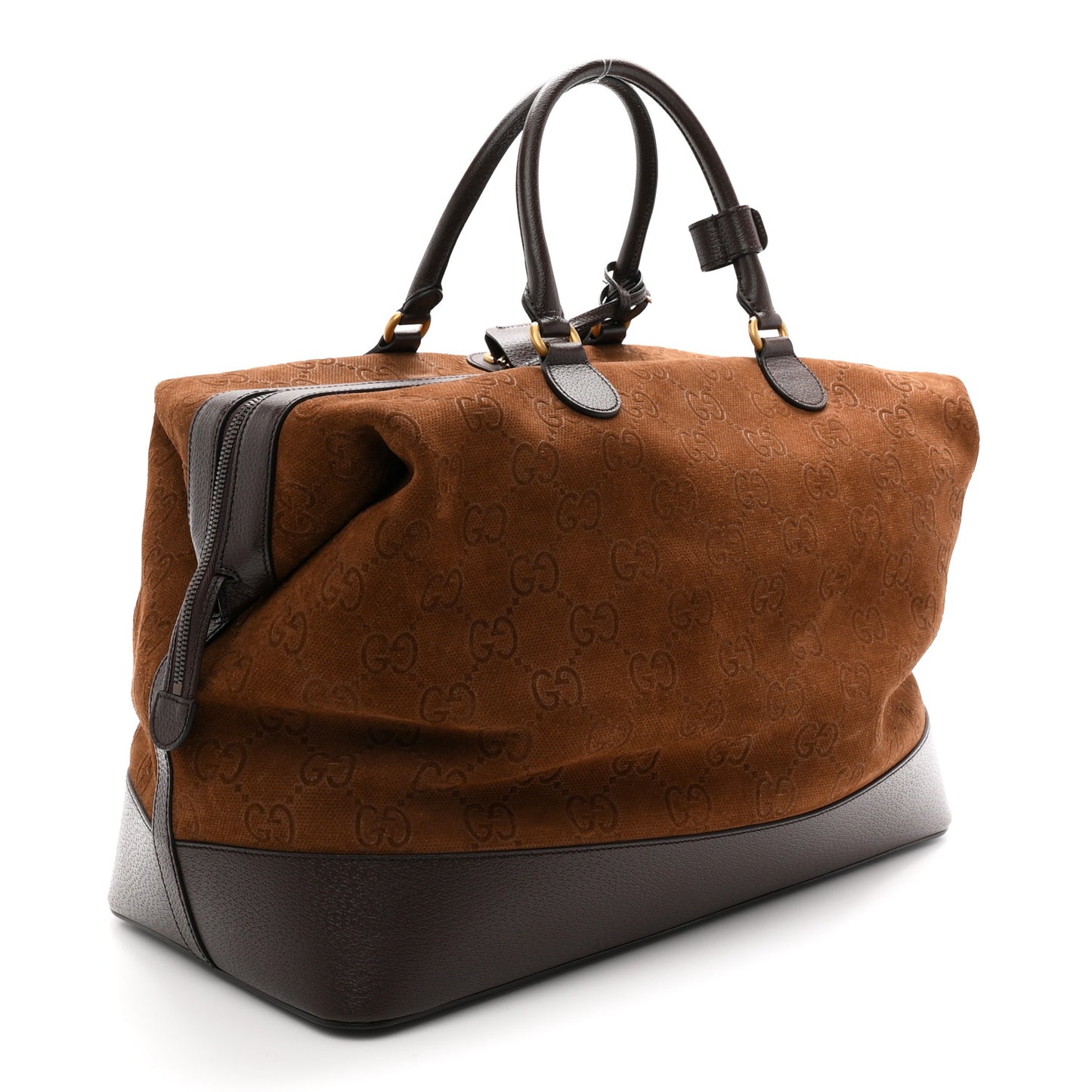 Suede Jumbo GG Debossed Textured Dollar Calfskin Savoy Travel Bag Wood Brown Chocolate
