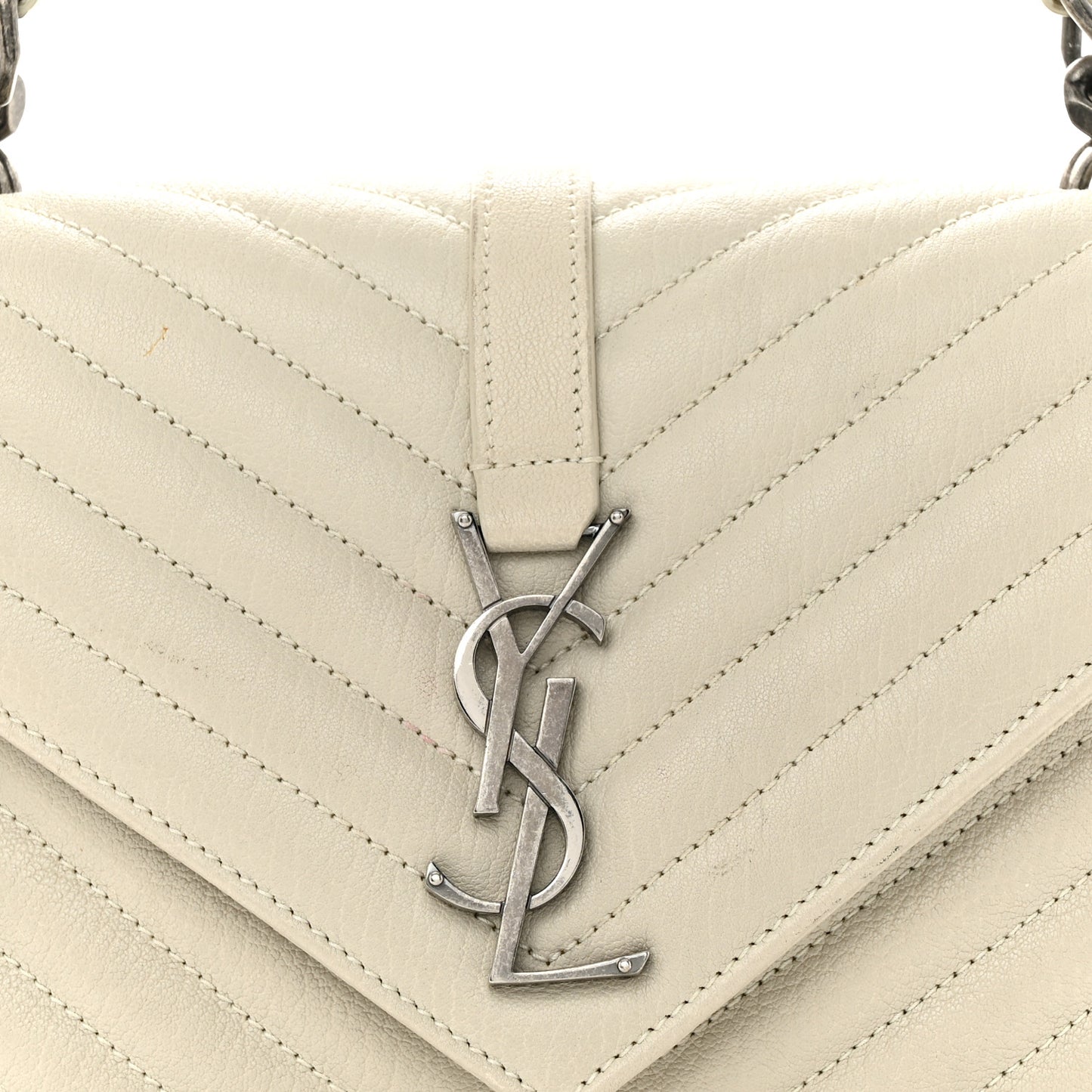 Sheepskin Matelasse Chevron Monogram Medium College Bag Dove White