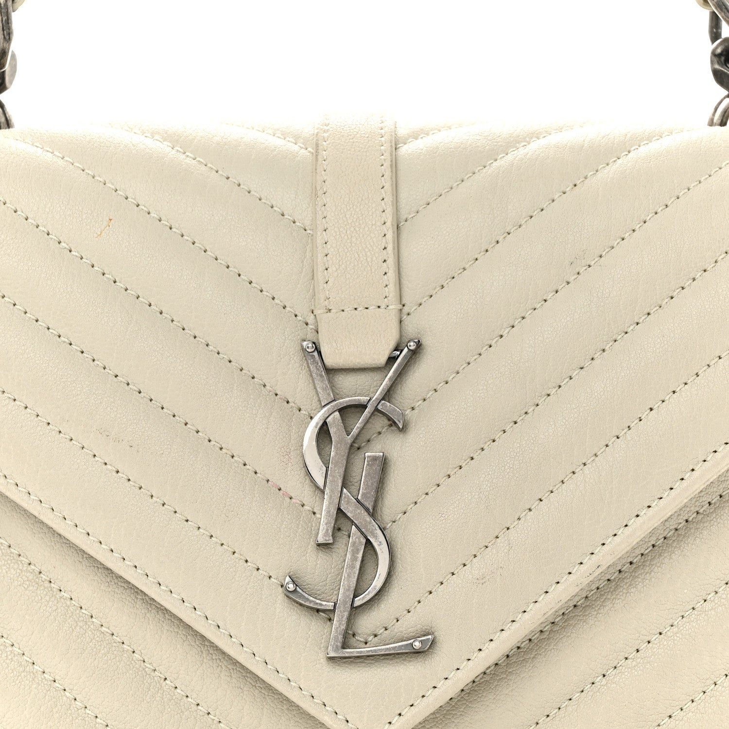 Saint Laurent Sheepskin Matelasse Chevron Monogram Medium College Bag Dove White 7 of 14