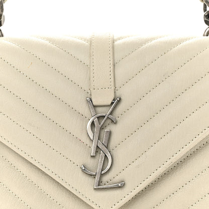 Saint Laurent Sheepskin Matelasse Chevron Monogram Medium College Bag Dove White 7 of 14