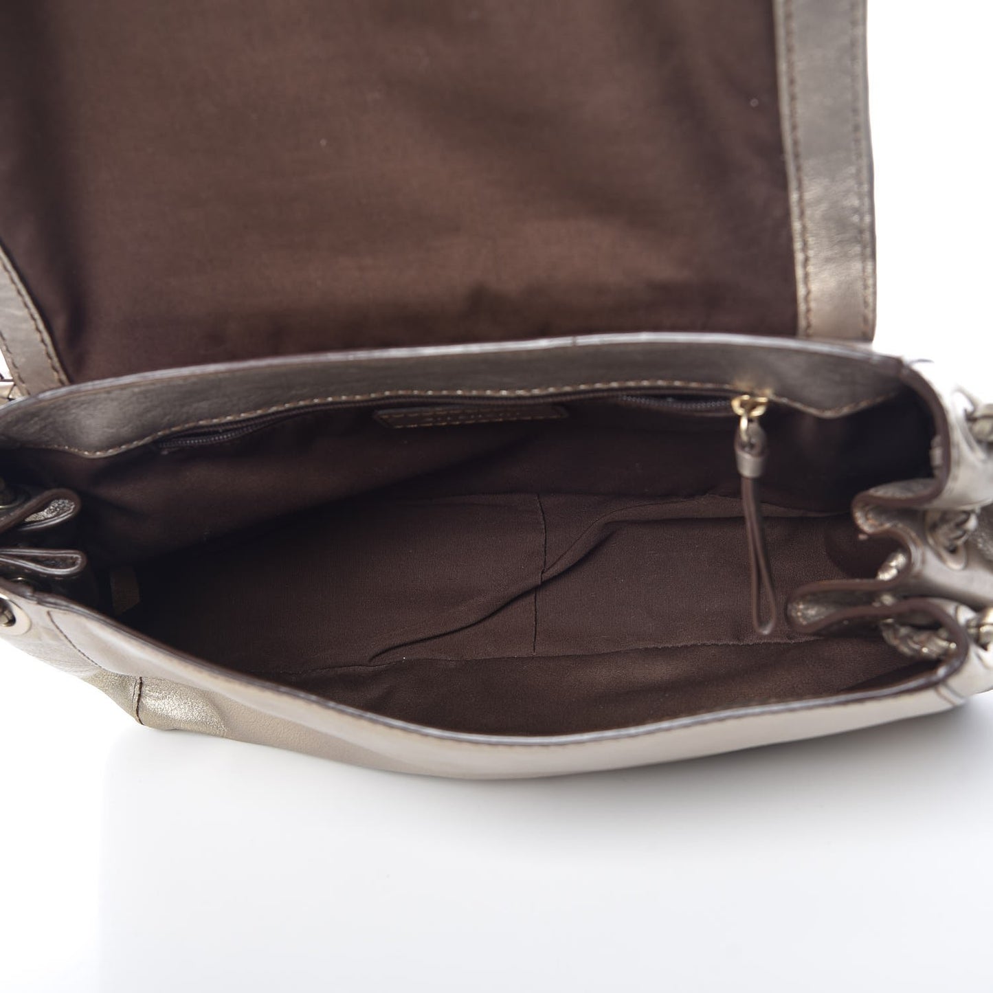 Metallic Lambskin Logo Embossed Flap Bag Gold