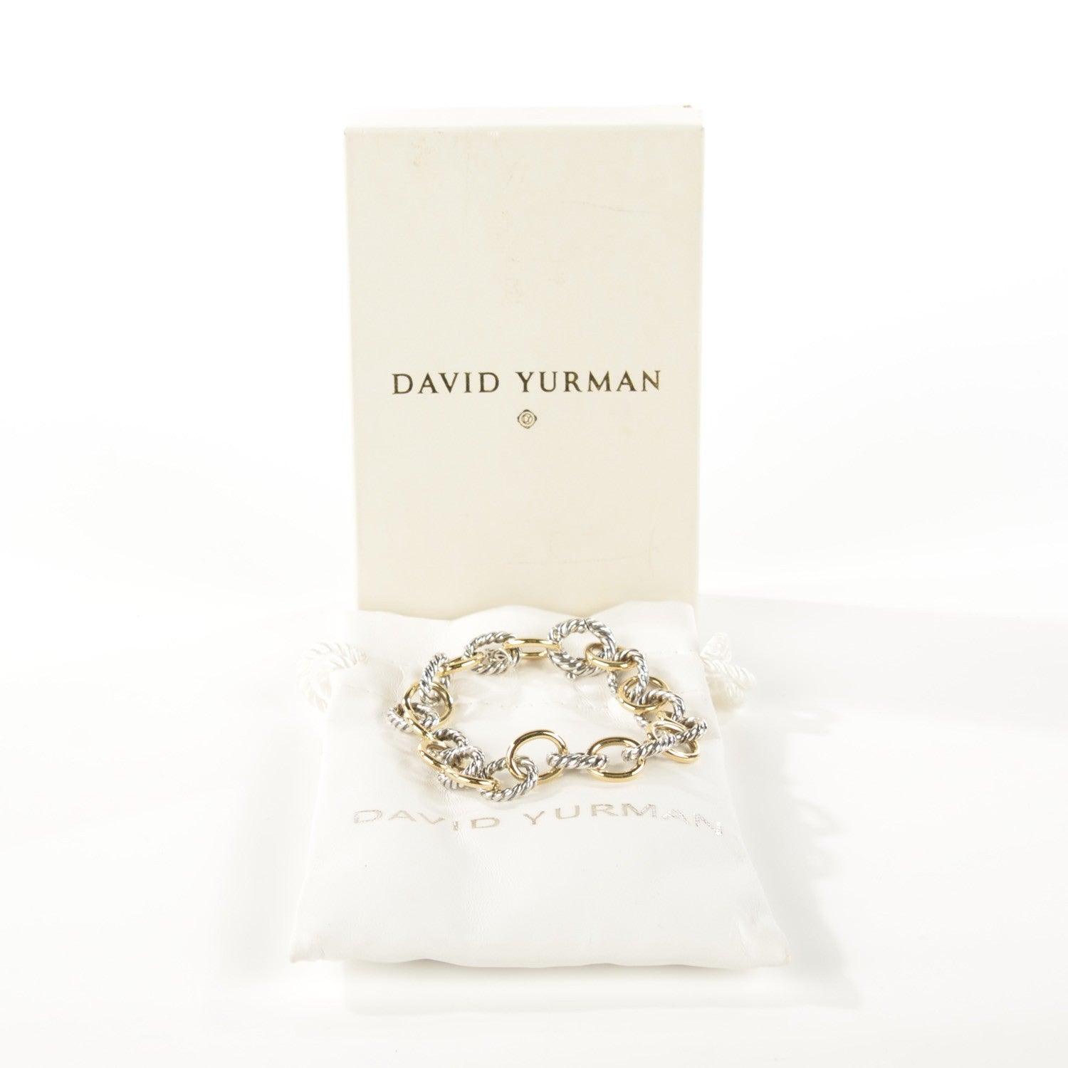 David Yurman Sterling Silver 18K Yellow Gold 10mm Medium Oval Link Bracelet 3 of 6
