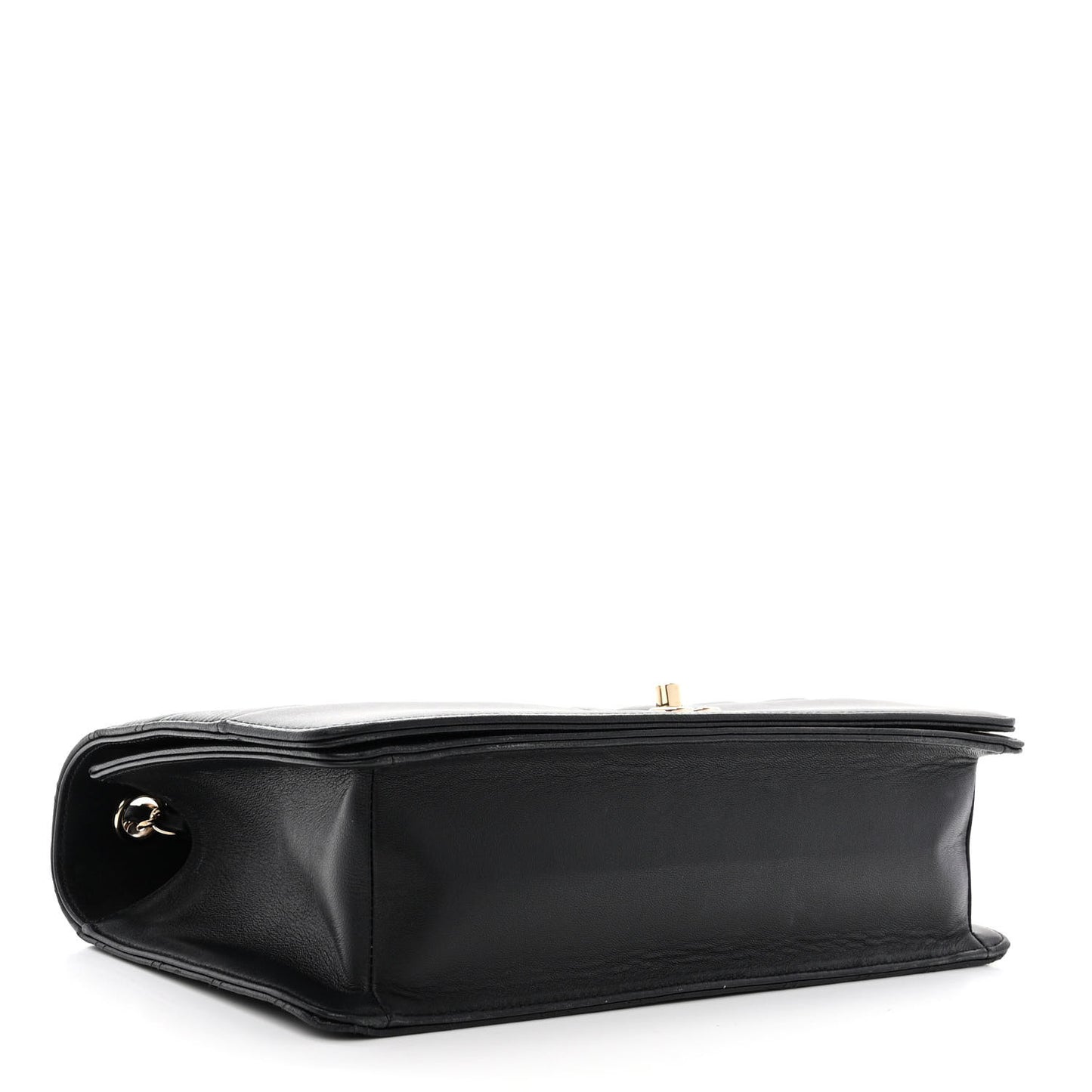 Calfskin Chevron Quilted Large Flap Black