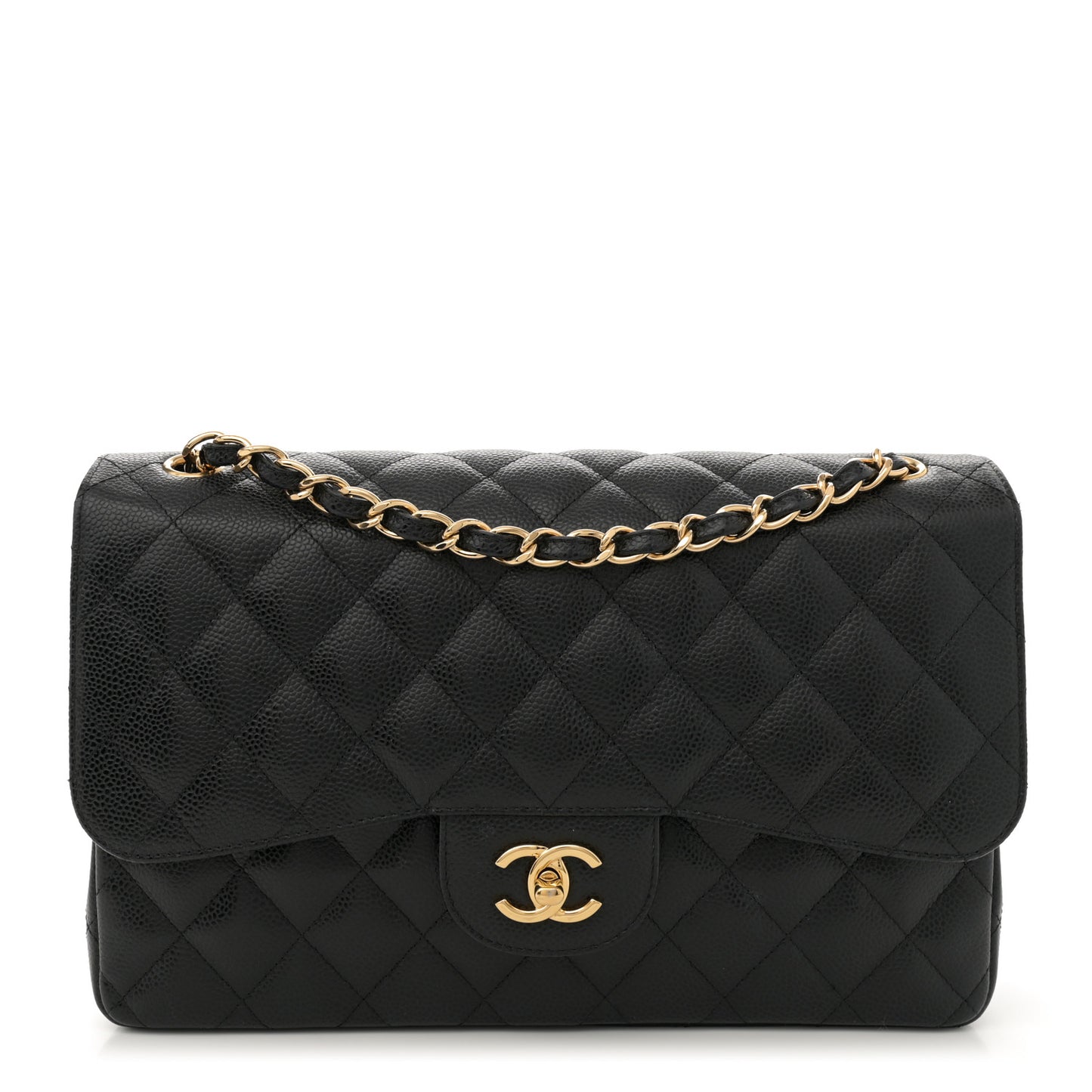 Caviar Quilted Jumbo Double Flap Black
