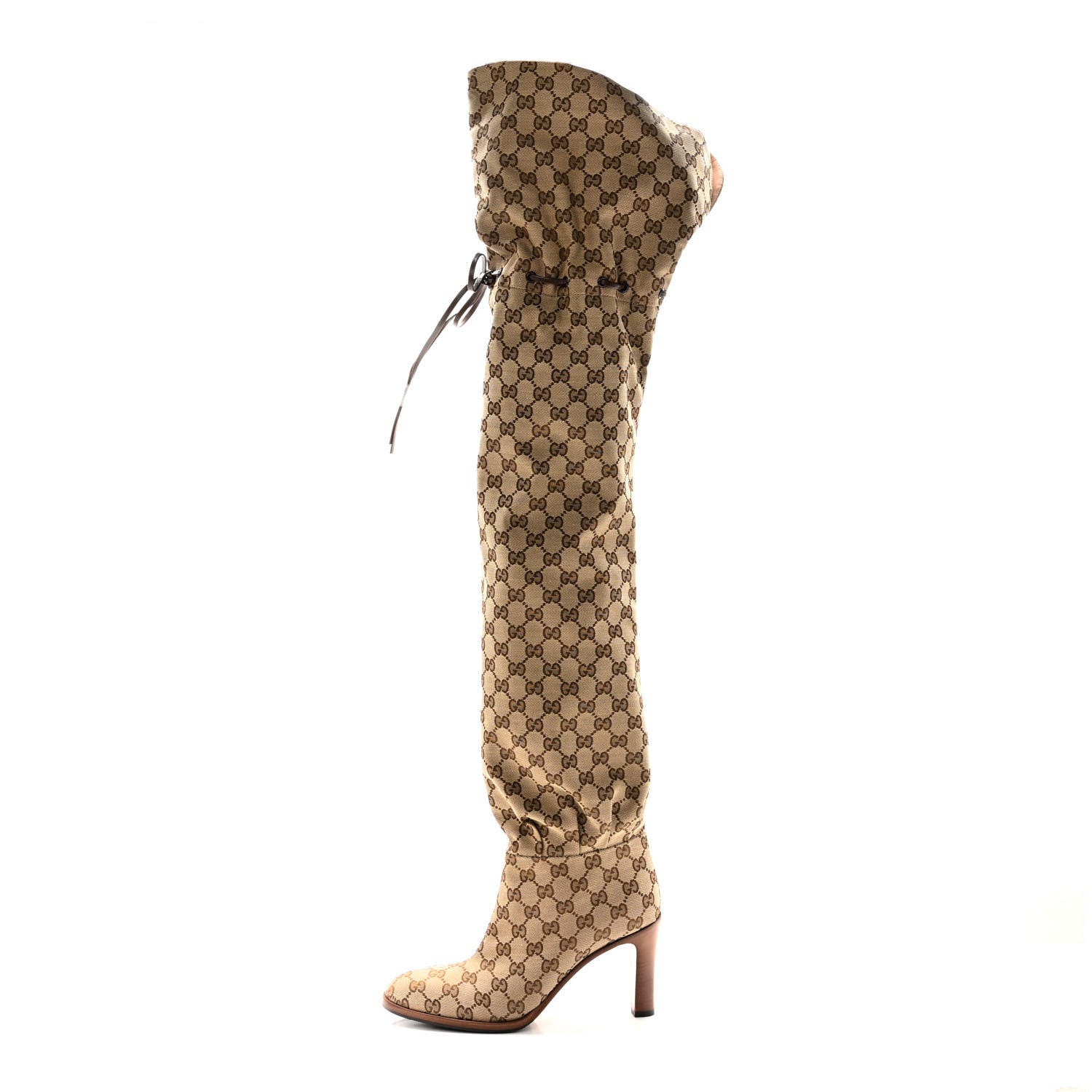 Gucci Monogram Over the Knee Boots 39.5 Beige Ebony 1 of 12